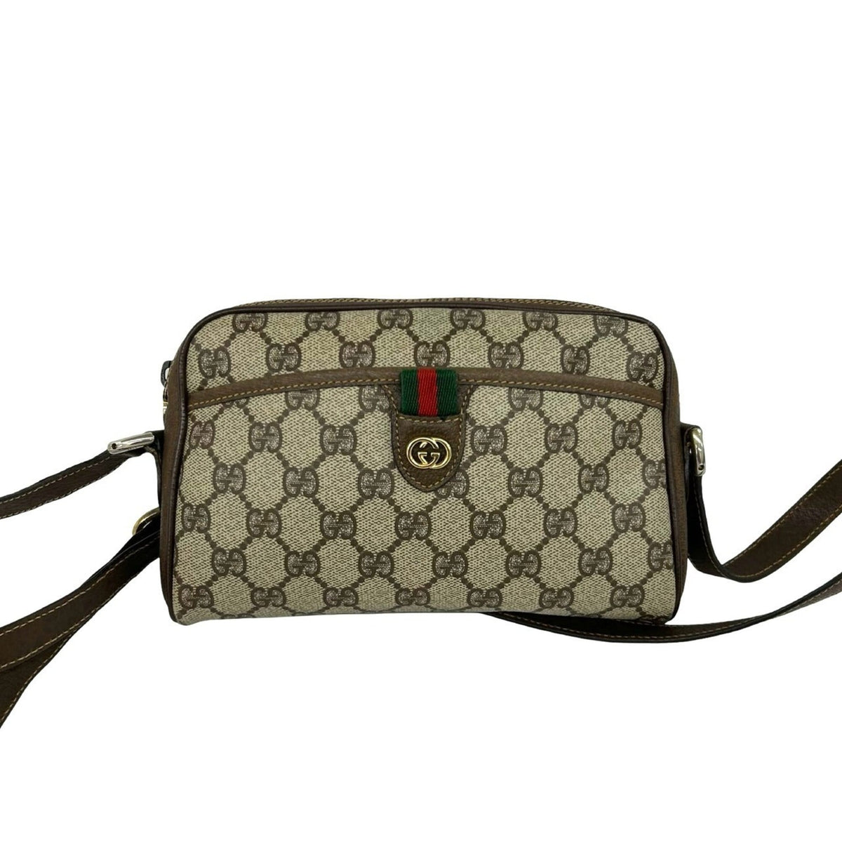 Gucci Brown Green Red Color Leather Pvc Pochette Shoulder Bag (Pre-Owned)