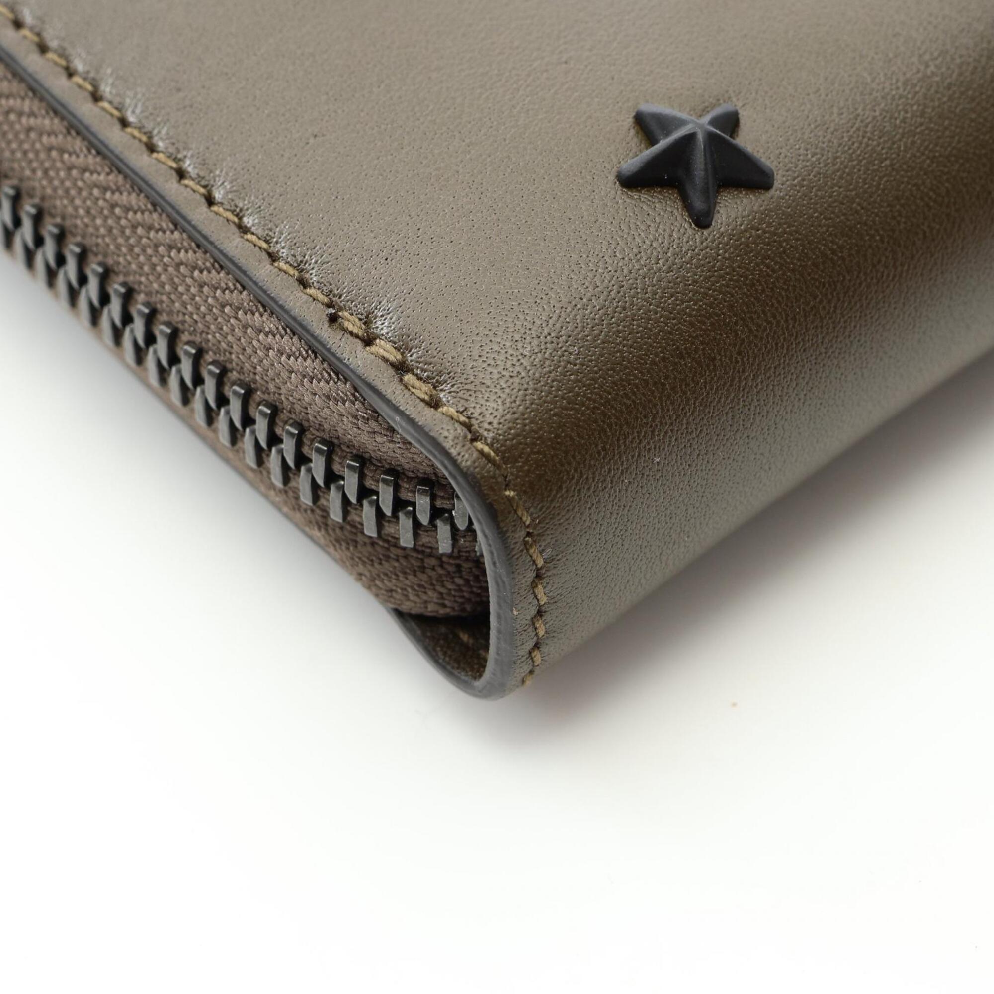 Jimmy Choo Khaki Leather Long Wallet (Bi-Fold) (Pre-Owned)