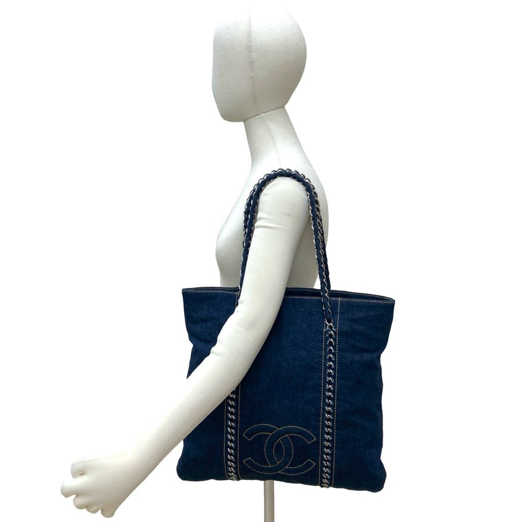 Chanel Denim Blue Denim Handbag Shoulder Bag Tote Bag (Pre-Owned)