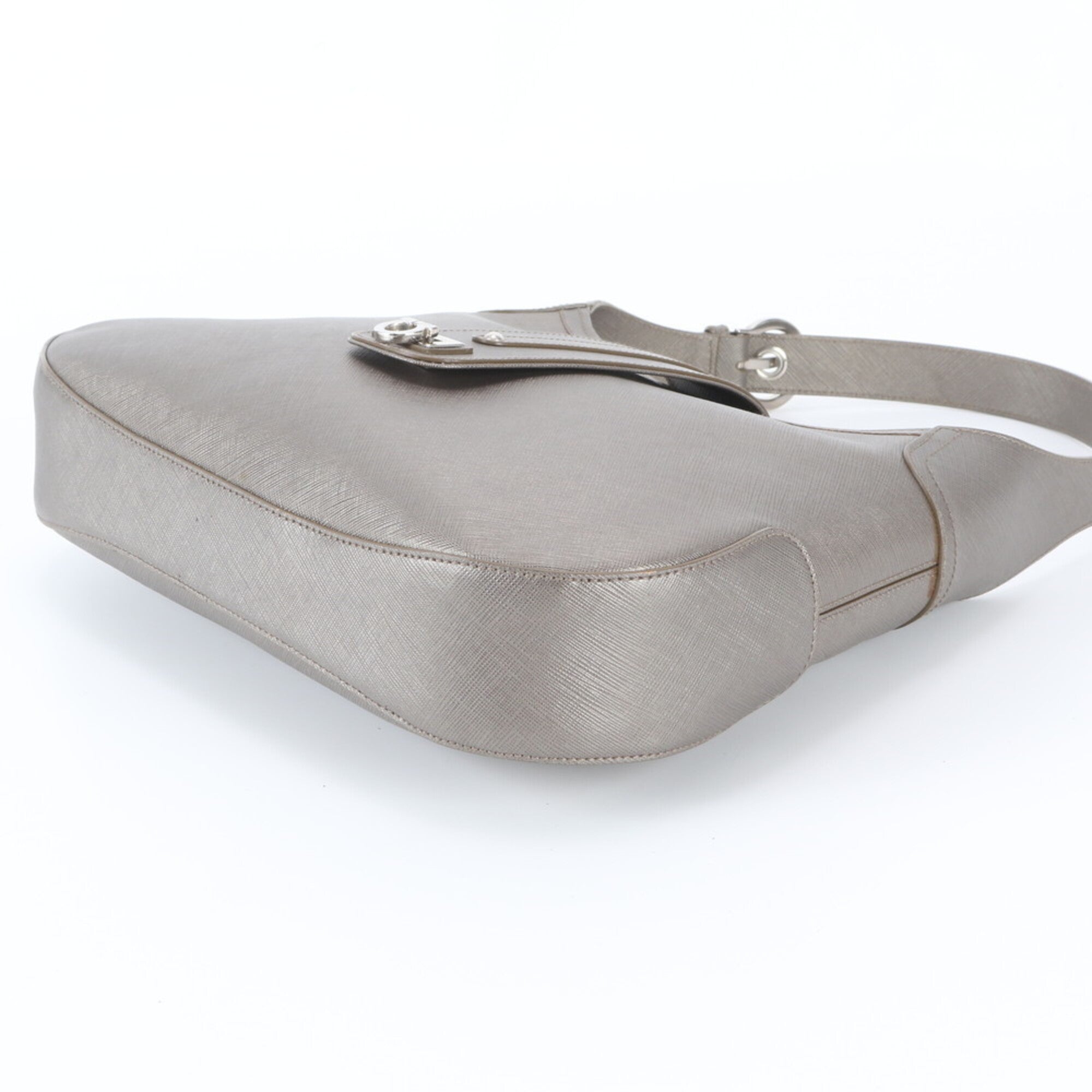 Salvatore Ferragamo Gancini Beige Gray Leather Handbag Shoulder Bag (Pre-Owned)