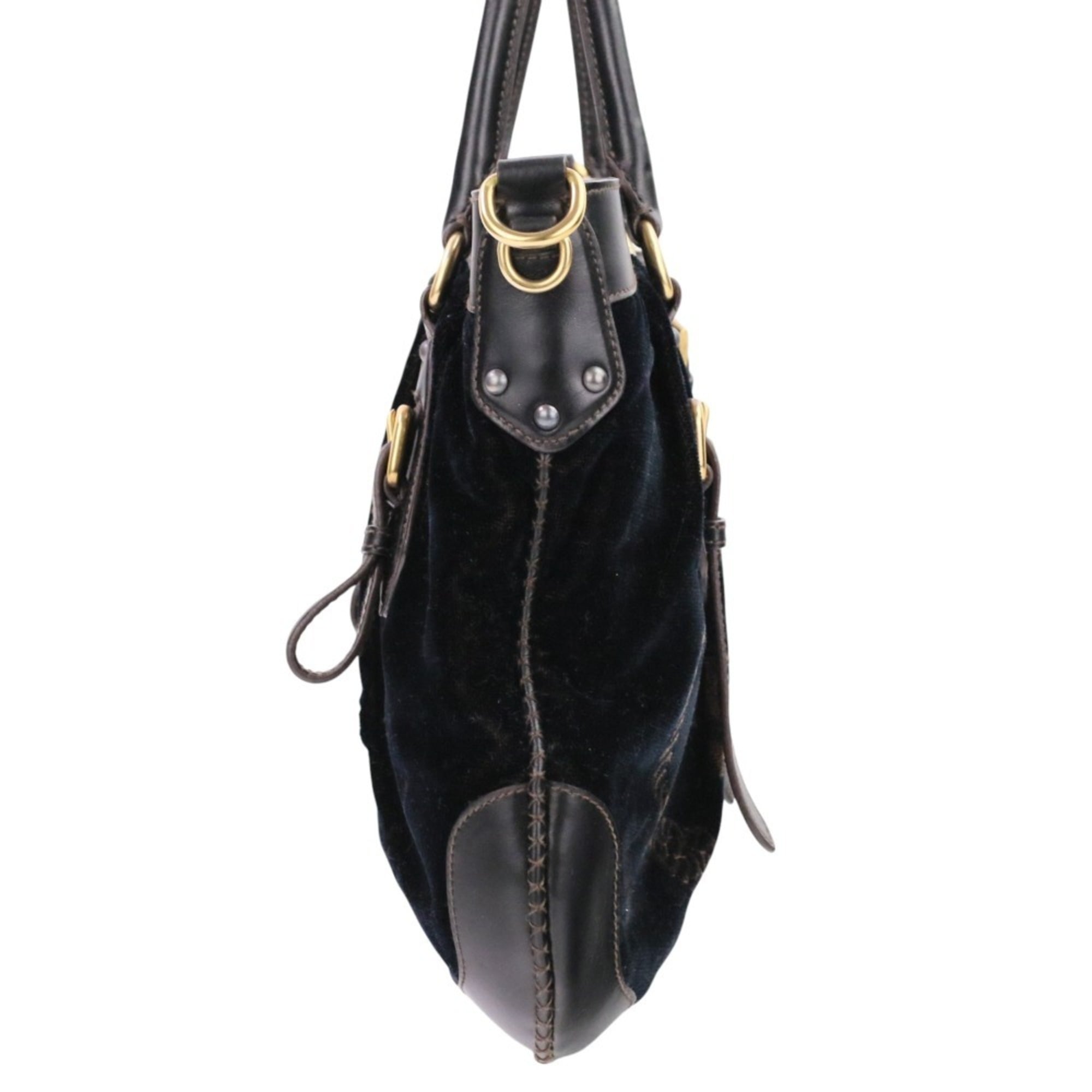 Prada Dark Brown Velvet Leather Handbag Shoulder Bag (Pre-Owned)
