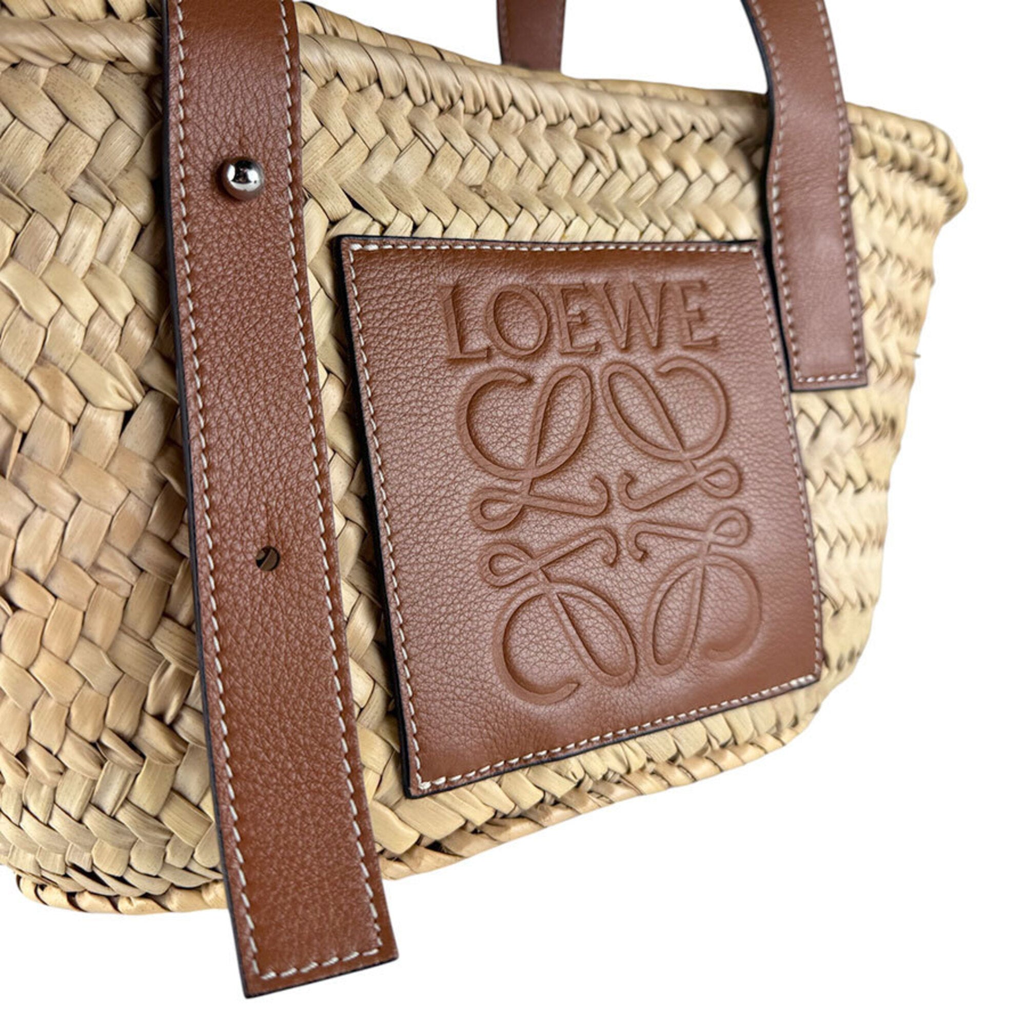 Loewe Brown Navy Raffia Canvas Basket Handbag Pouch (Pre-Owned)