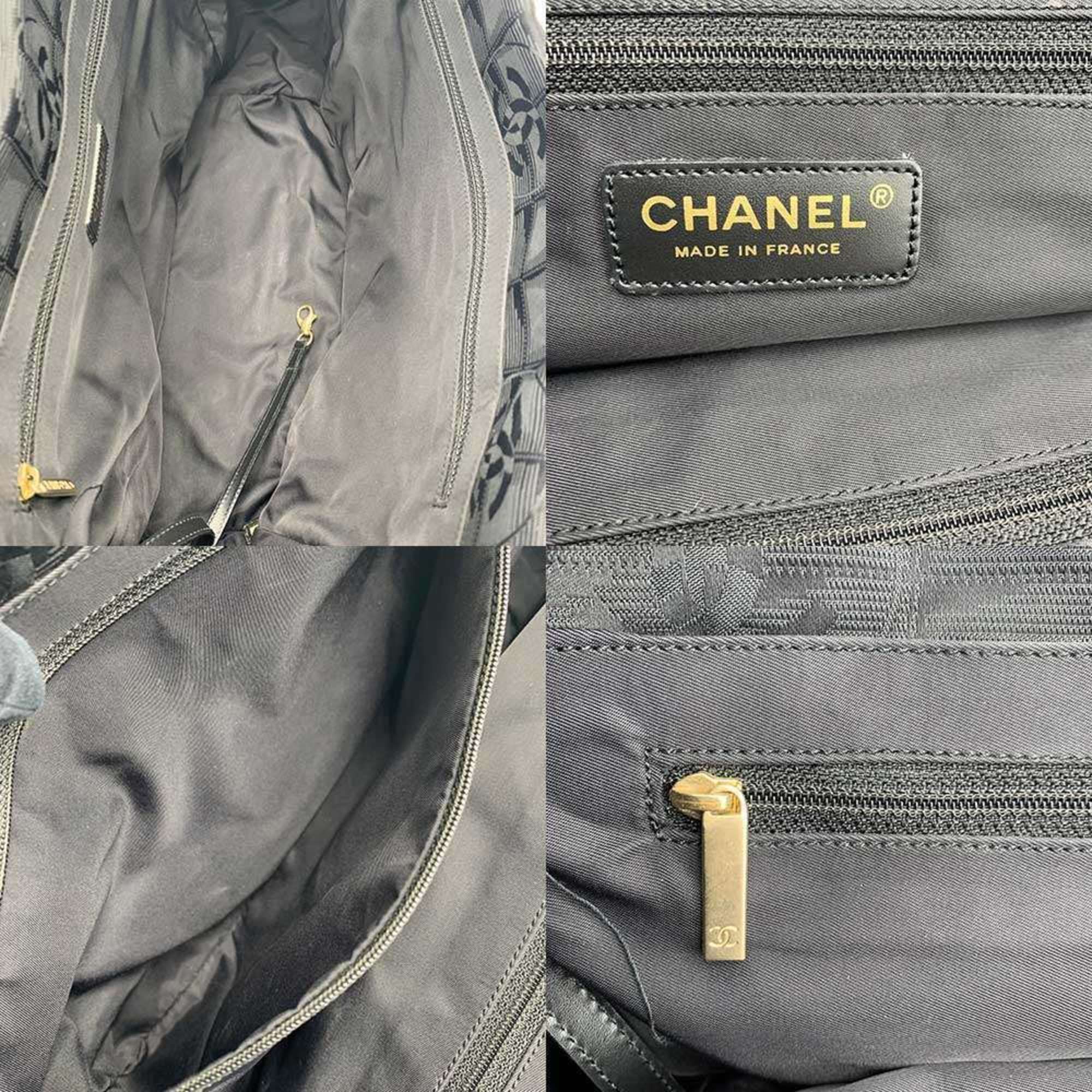 Chanel Black New Travel Line Leather Shoulder Bag Tote Bag (Pre-Owned)