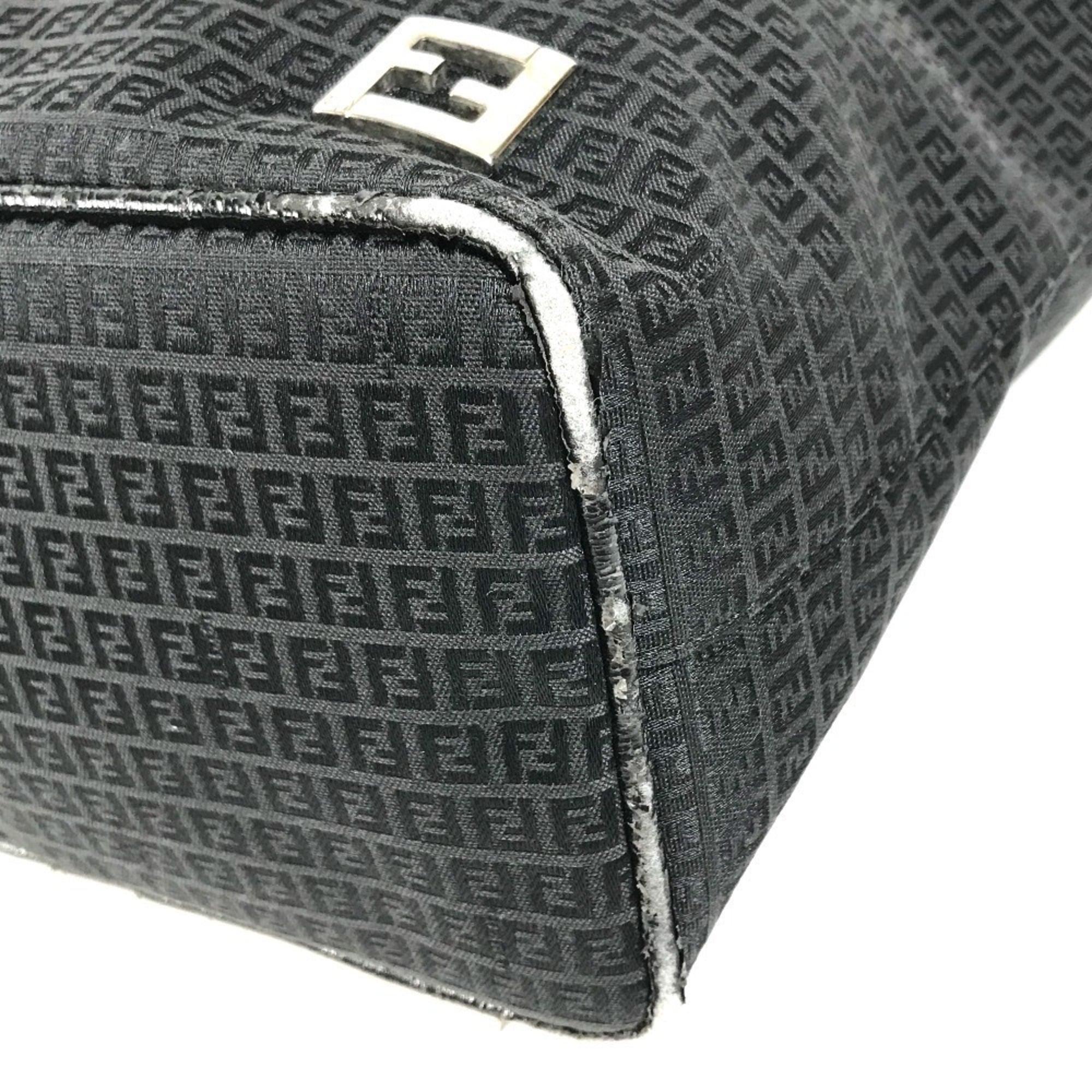 Fendi Zucchino Black Leather Canvas Shoulder Bag Tote Bag (Pre-Owned)