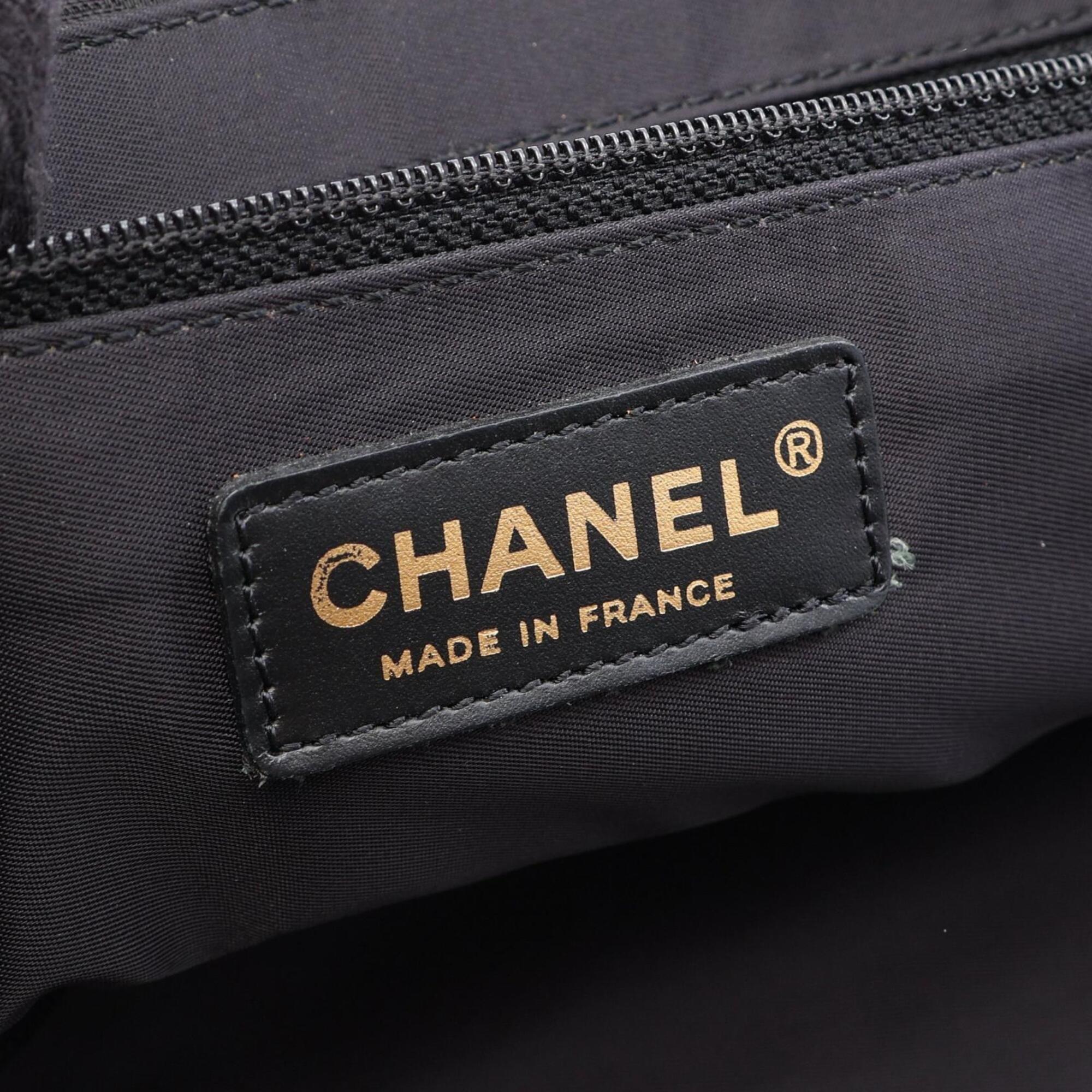 Chanel Black Leather Nylon Canvas Handbag Tote Bag (Pre-Owned)