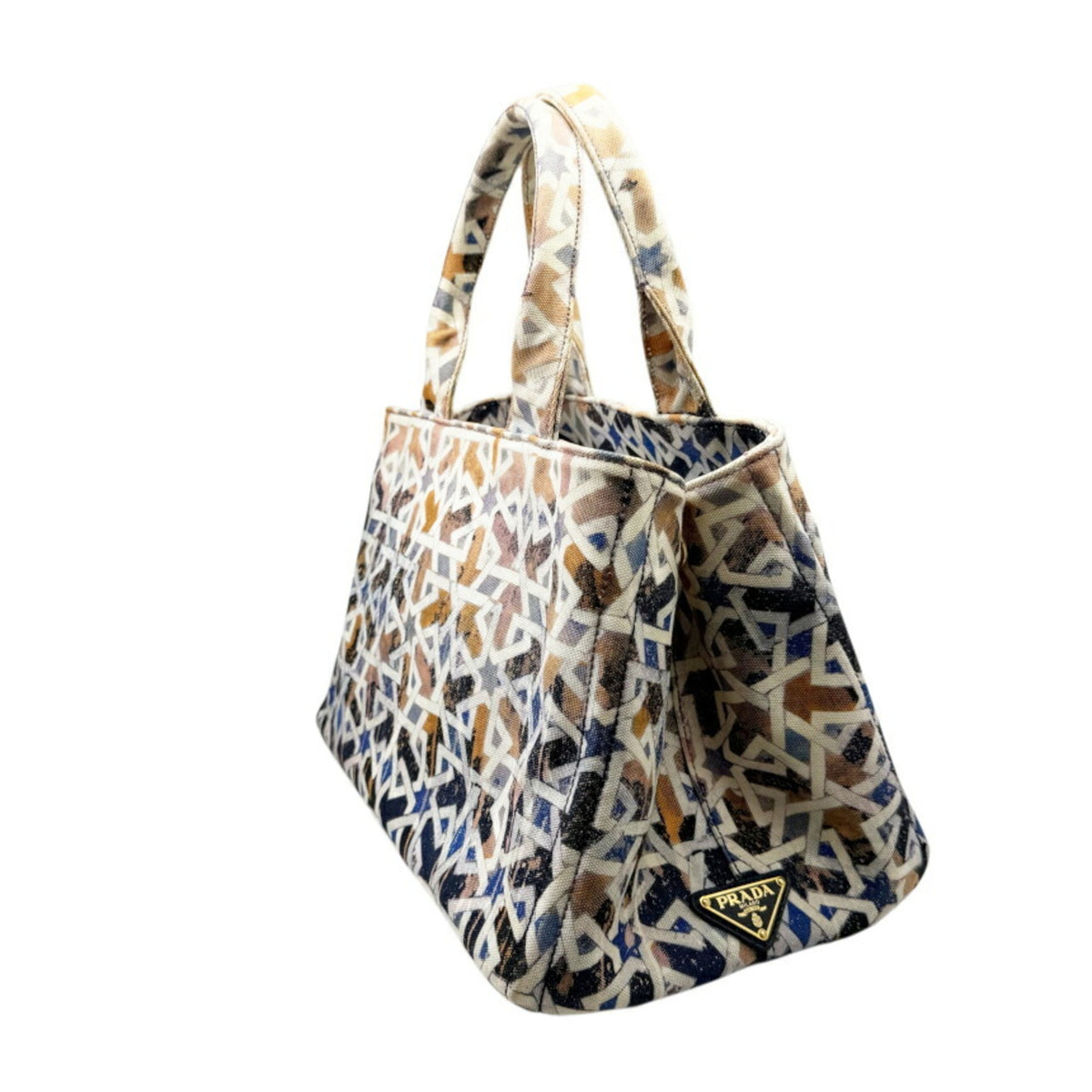 Prada Blue Orange Canvas Handbag Tote Bag (Pre-Owned)