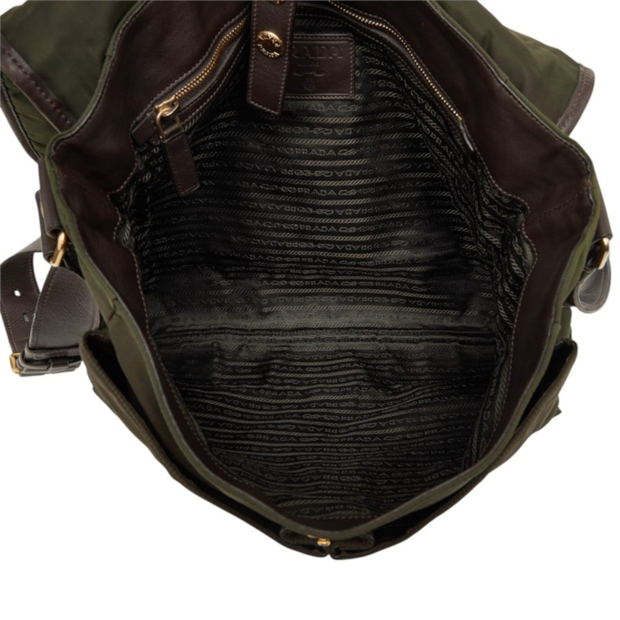 Prada Khaki Nylon Leather Messenger Bag Shoulder Bag (Pre-Owned)