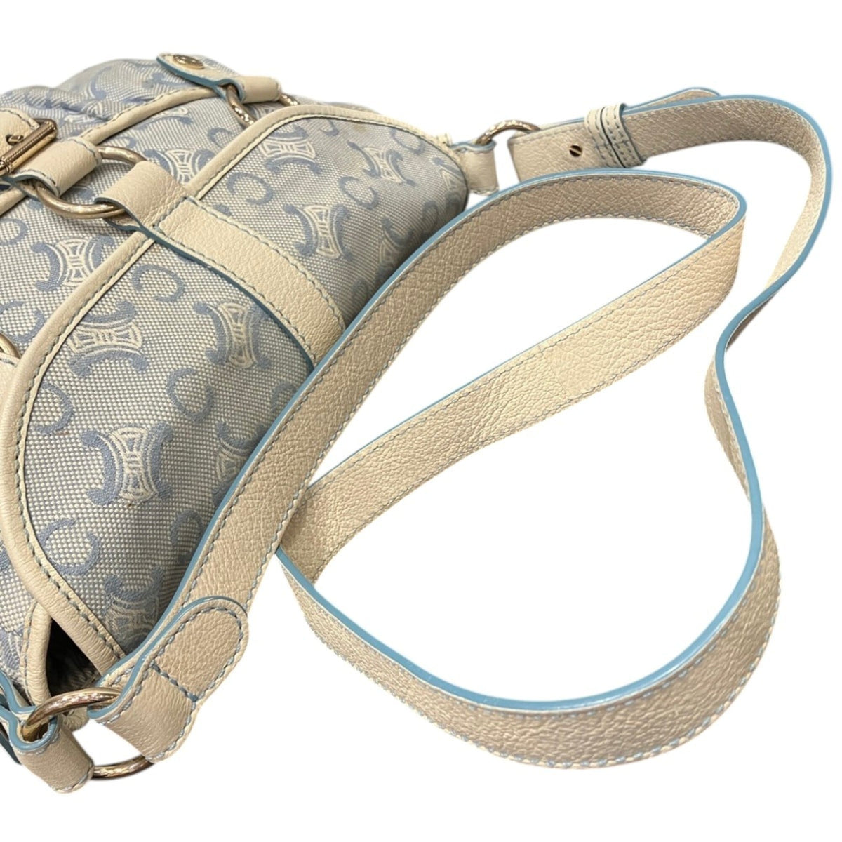 Celine Blue White Canvas Leather Shoulder Bag (Pre-Owned)