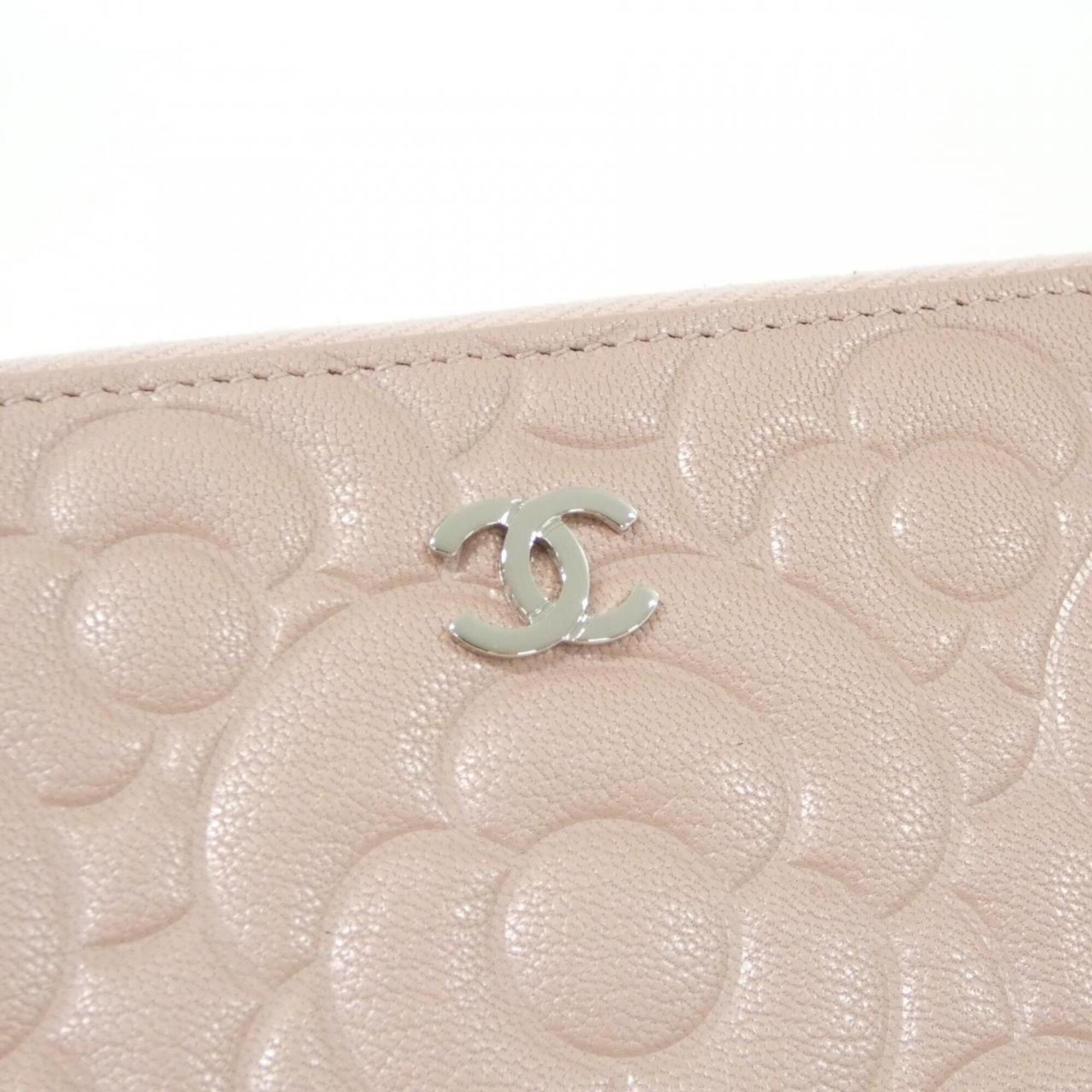 Chanel Light Pink Satin Leather Long Wallet (Bi-Fold) (Pre-Owned)