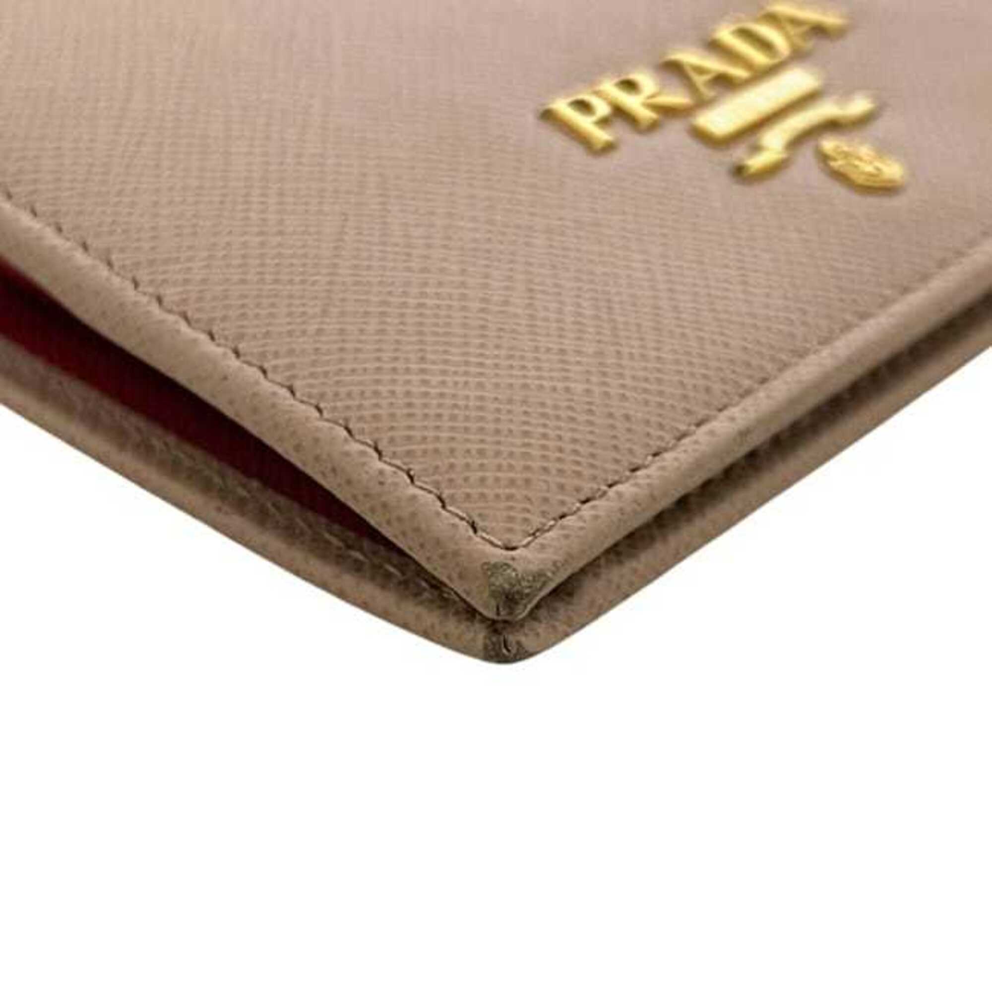 Prada Saffiano Beige Leather Wallet (Bi-Fold) (Pre-Owned)