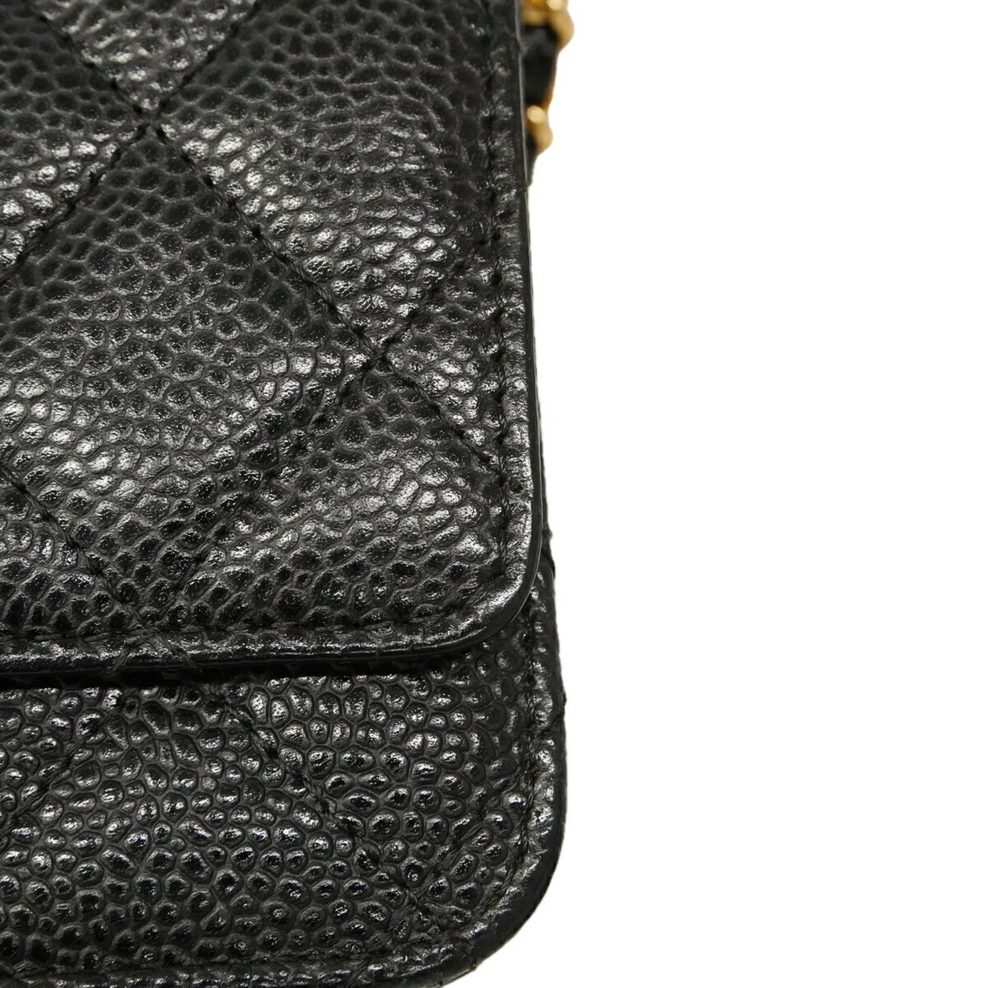Chanel Black Grained Calfskin Chain/Shoulder Wallet (Pre-Owned)