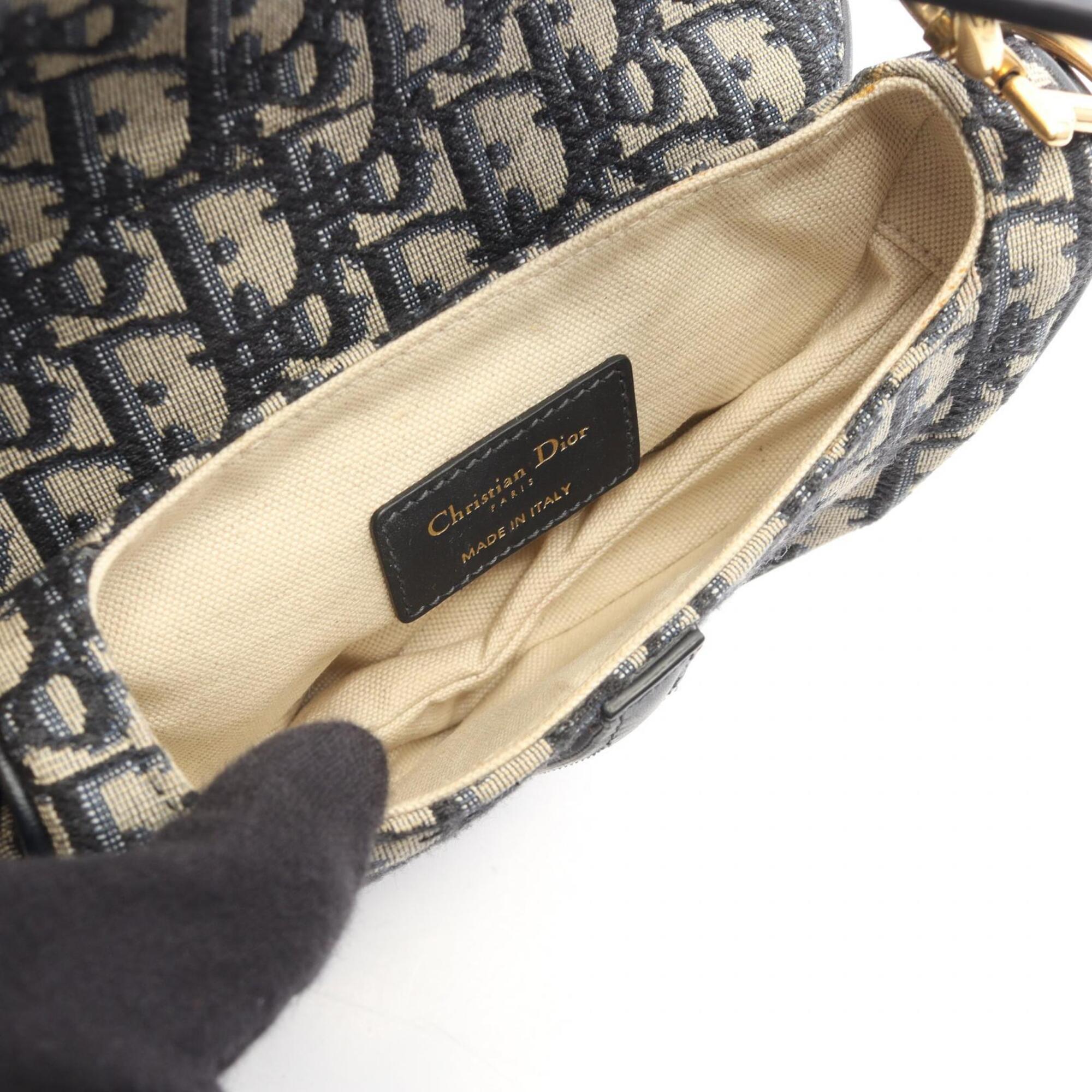 Christian Dior Beige Navy Canvas Handbag Saddle Bag (Pre-Owned)