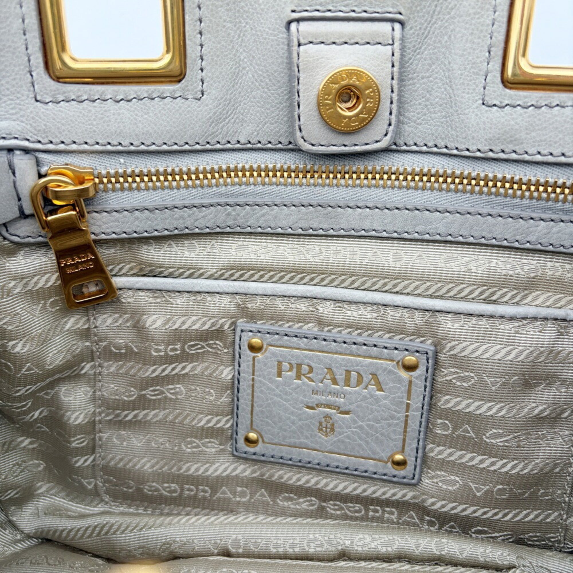 Prada Grayish Leather Handbag Shoulder Bag (Pre-Owned)