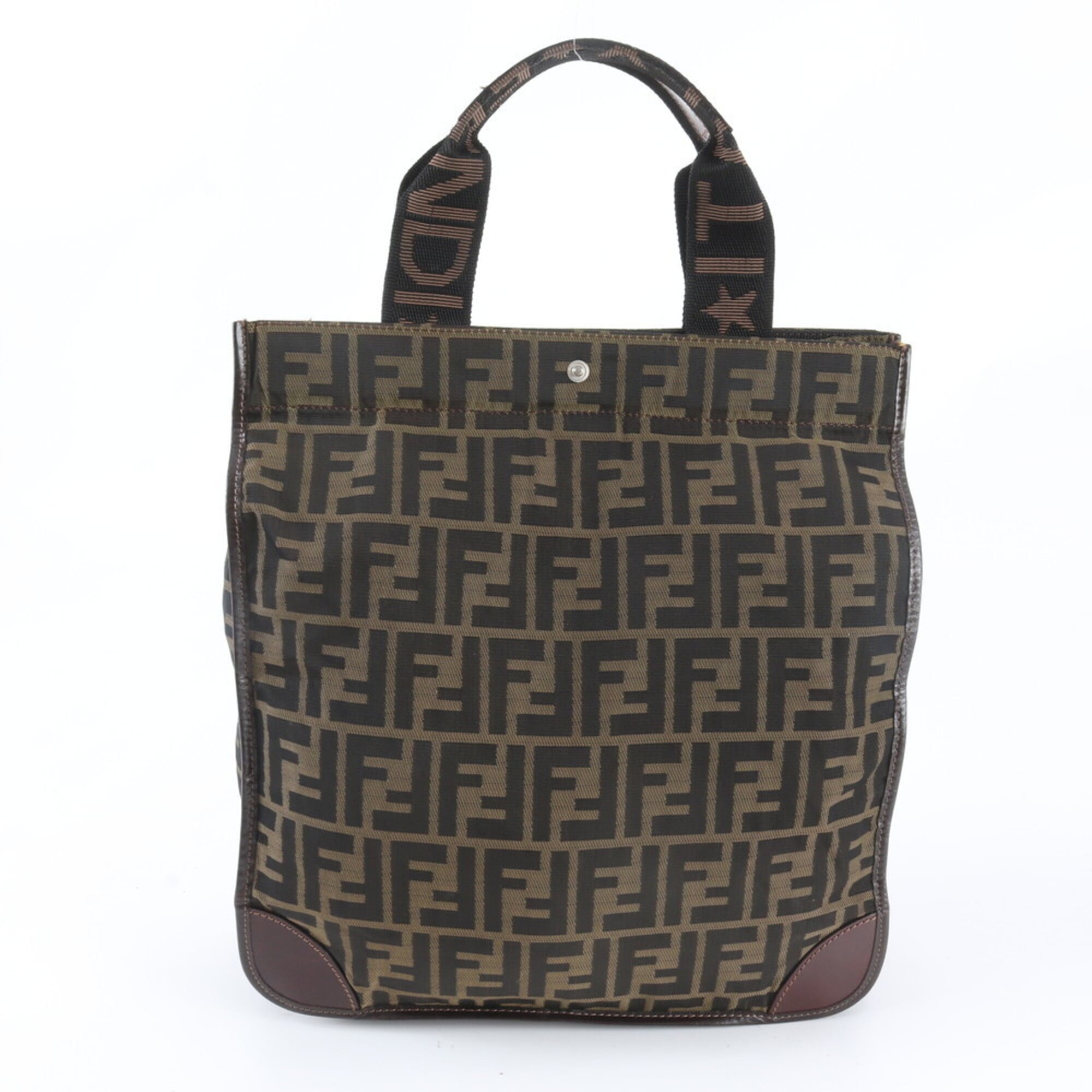 Fendi Zucca Green Khaki Leather Nylon Handbag Tote Bag (Pre-Owned)