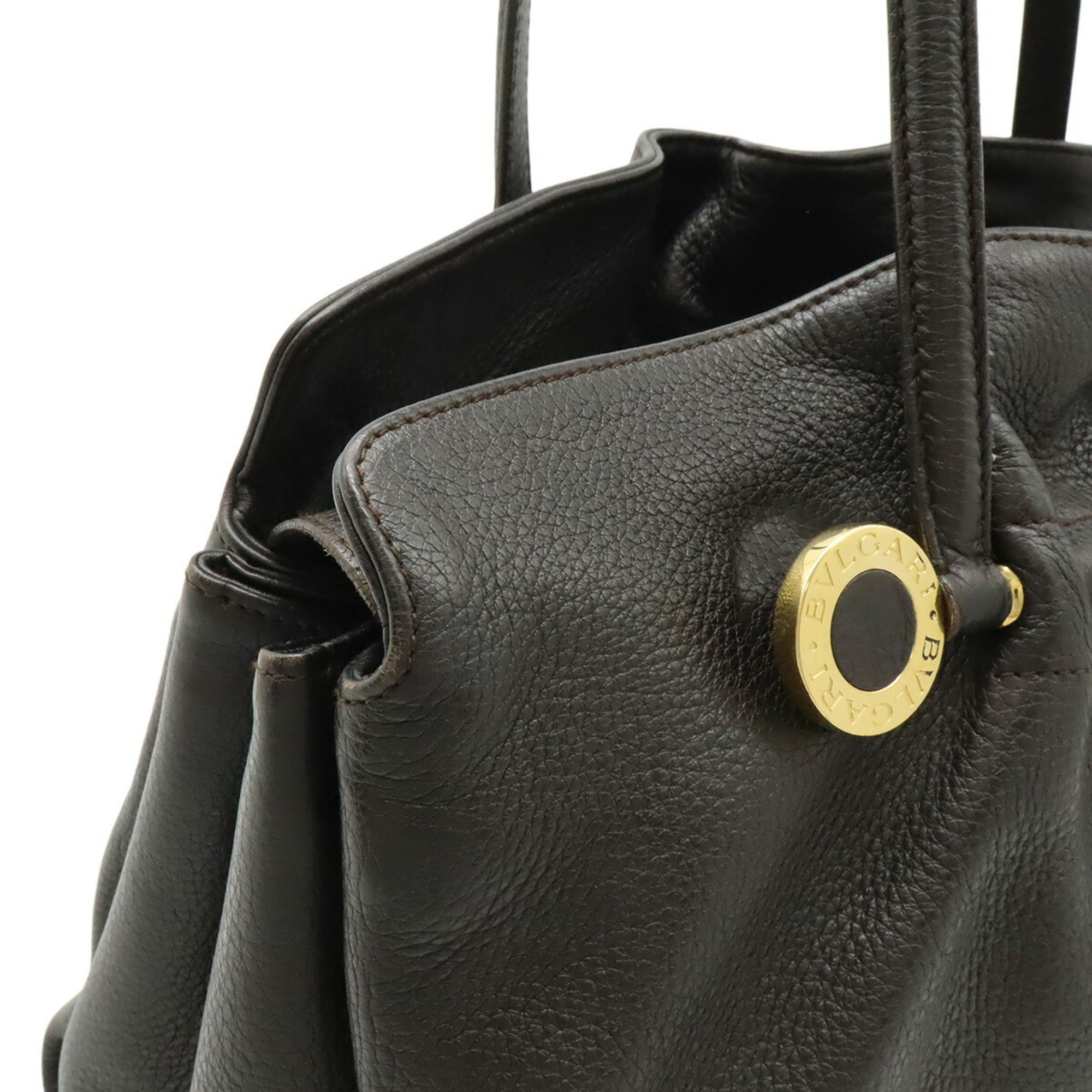 Bvlgari Dark Brown Leather Shoulder Bag Tote Bag (Pre-Owned)