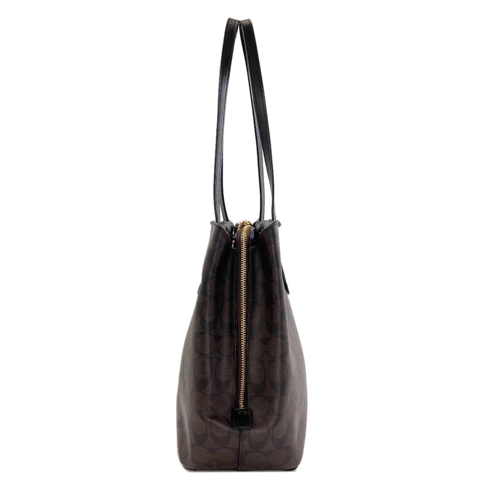 Coach Signature Black Dark Brown Signature Line Tote Bag (Pre-Owned)