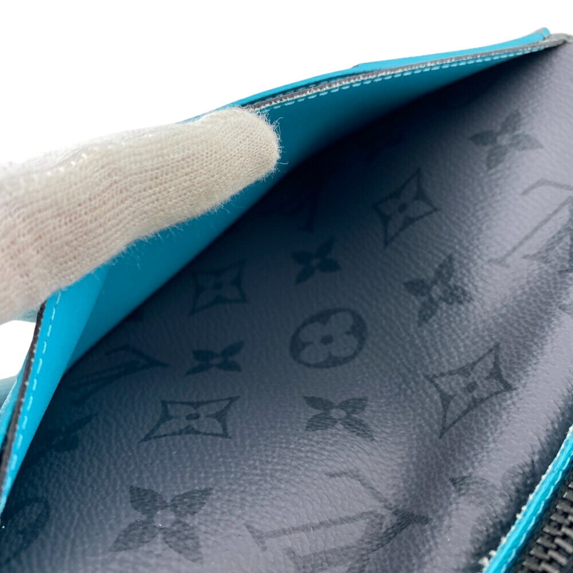 Louis Vuitton Monogram Eclipse Black Turquoise Leather Long Wallet (Bi-Fold) (Pre-Owned)