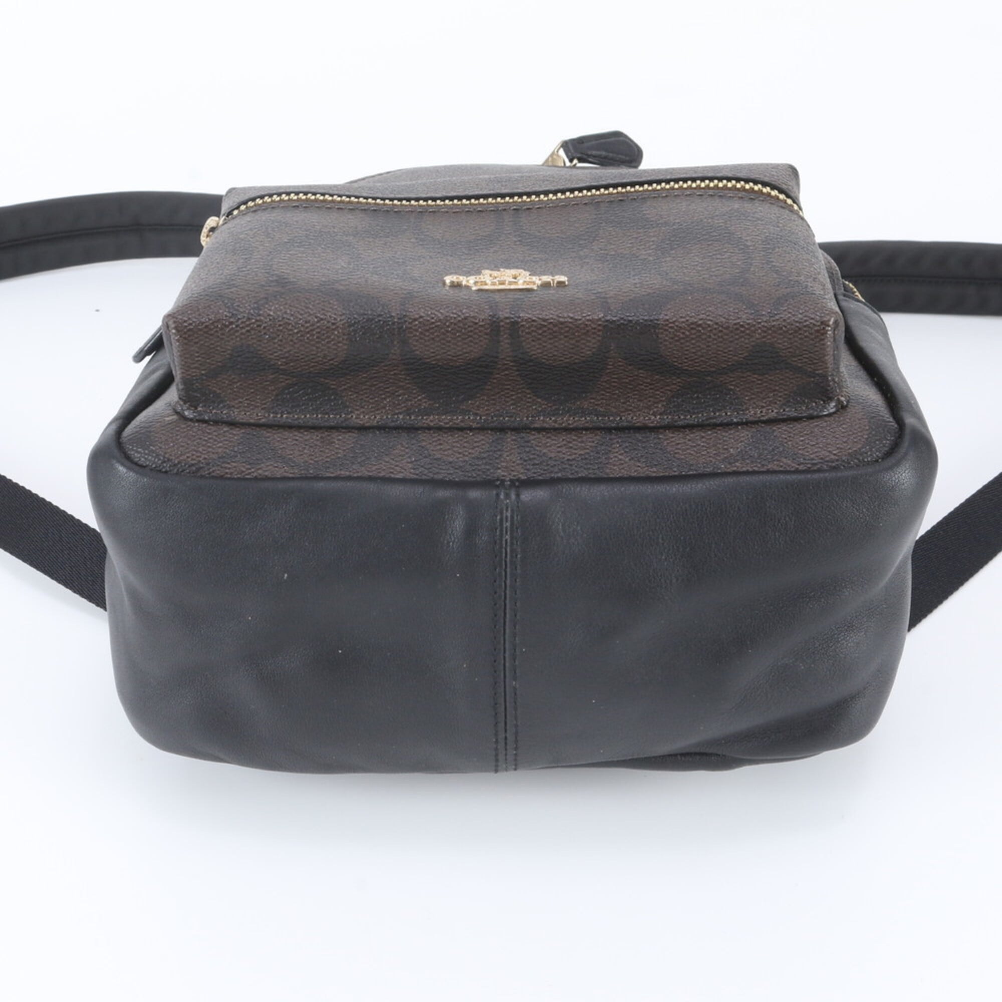 Coach Black Brown Leather Coated Canvas Backpack Shoulder Bag (Pre-Owned)