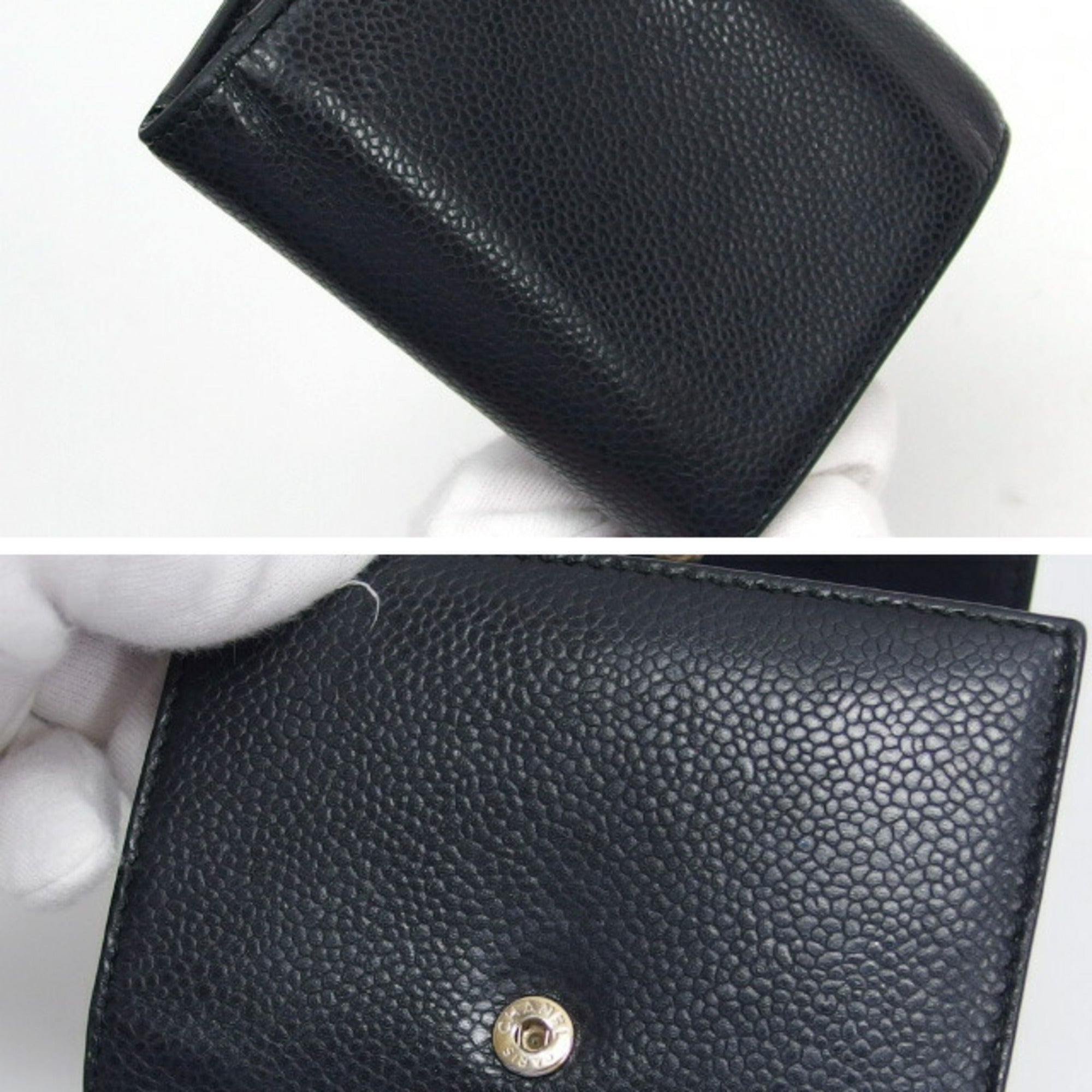 Chanel Black Grained Calfskin Wallet (Tri-Fold) (Pre-Owned)