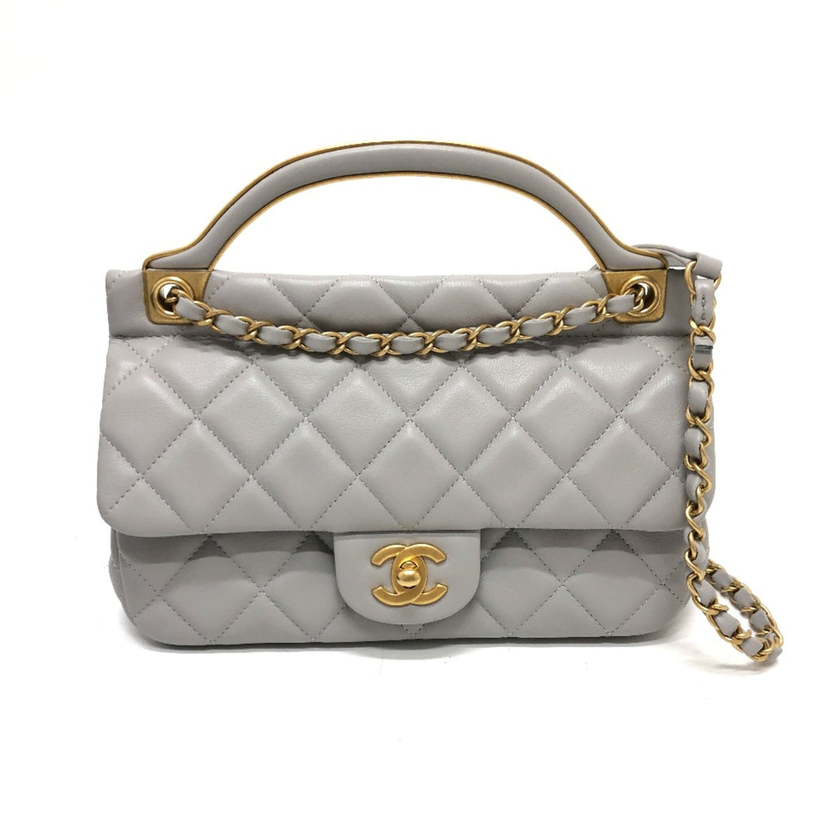Chanel Gray Leather Shoulder Bag (Pre-Owned)