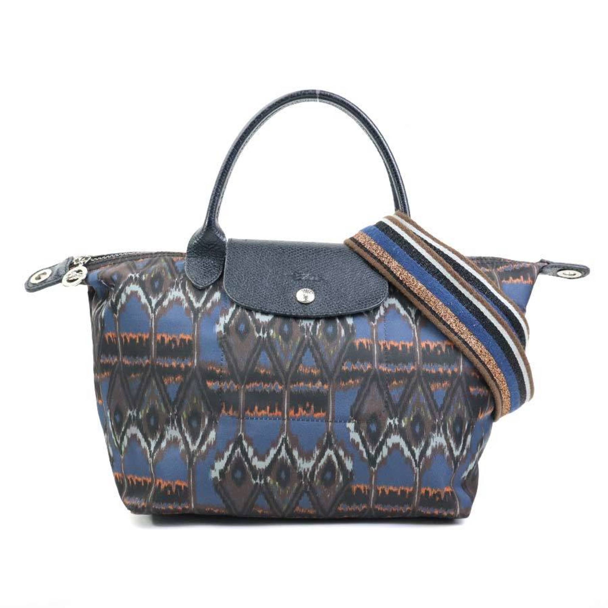 Longchamp Navy Nylon Leather Handbag Shoulder Bag (Pre-Owned)