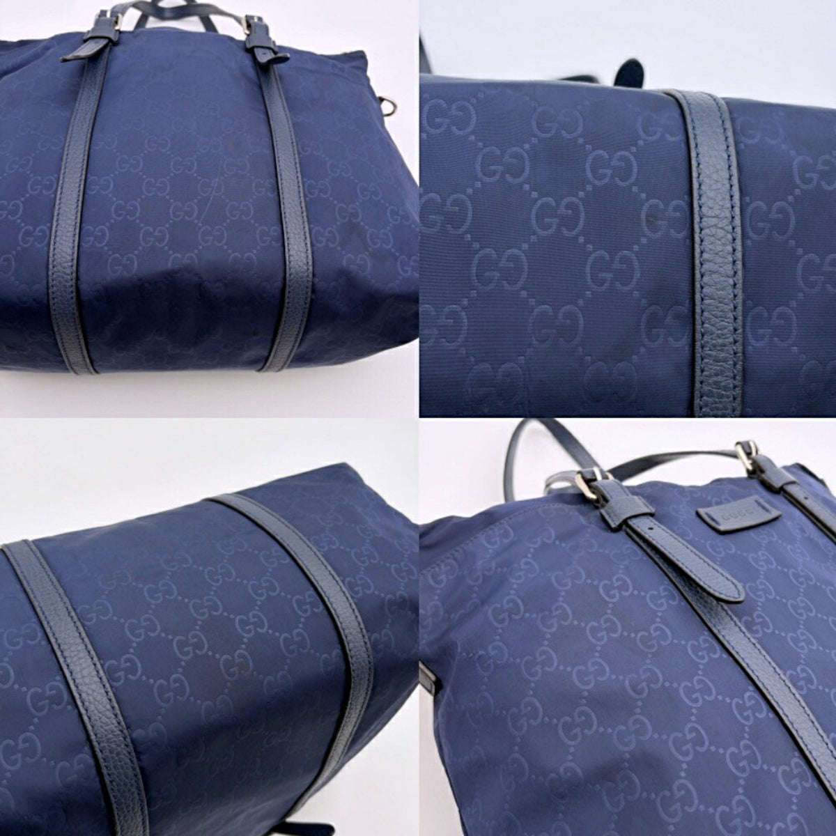 Gucci Navy Nylon Leather Tote Bag (Pre-Owned)