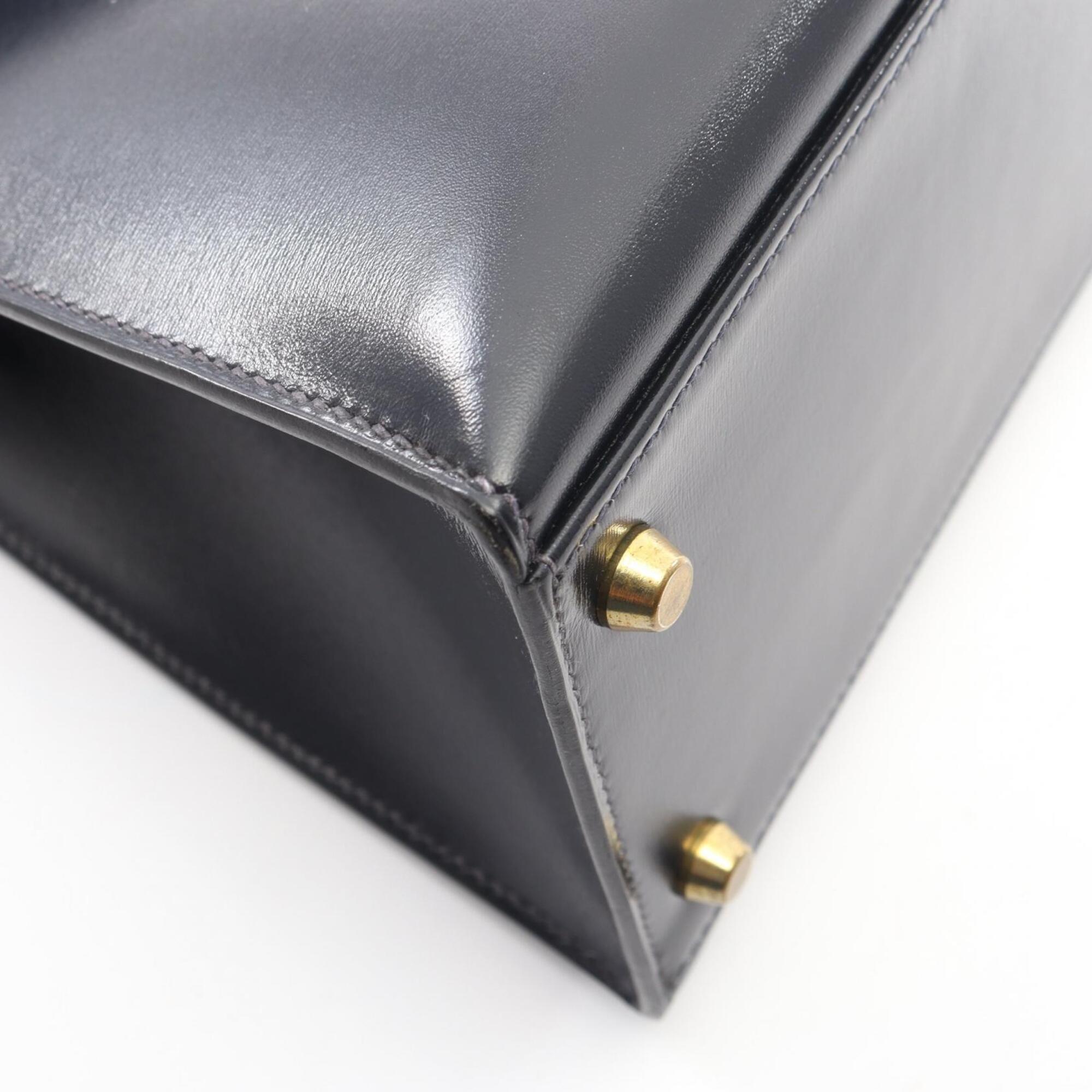 Hermes Blue Indigo Navy Box Calf Leather Handbag (Pre-Owned)