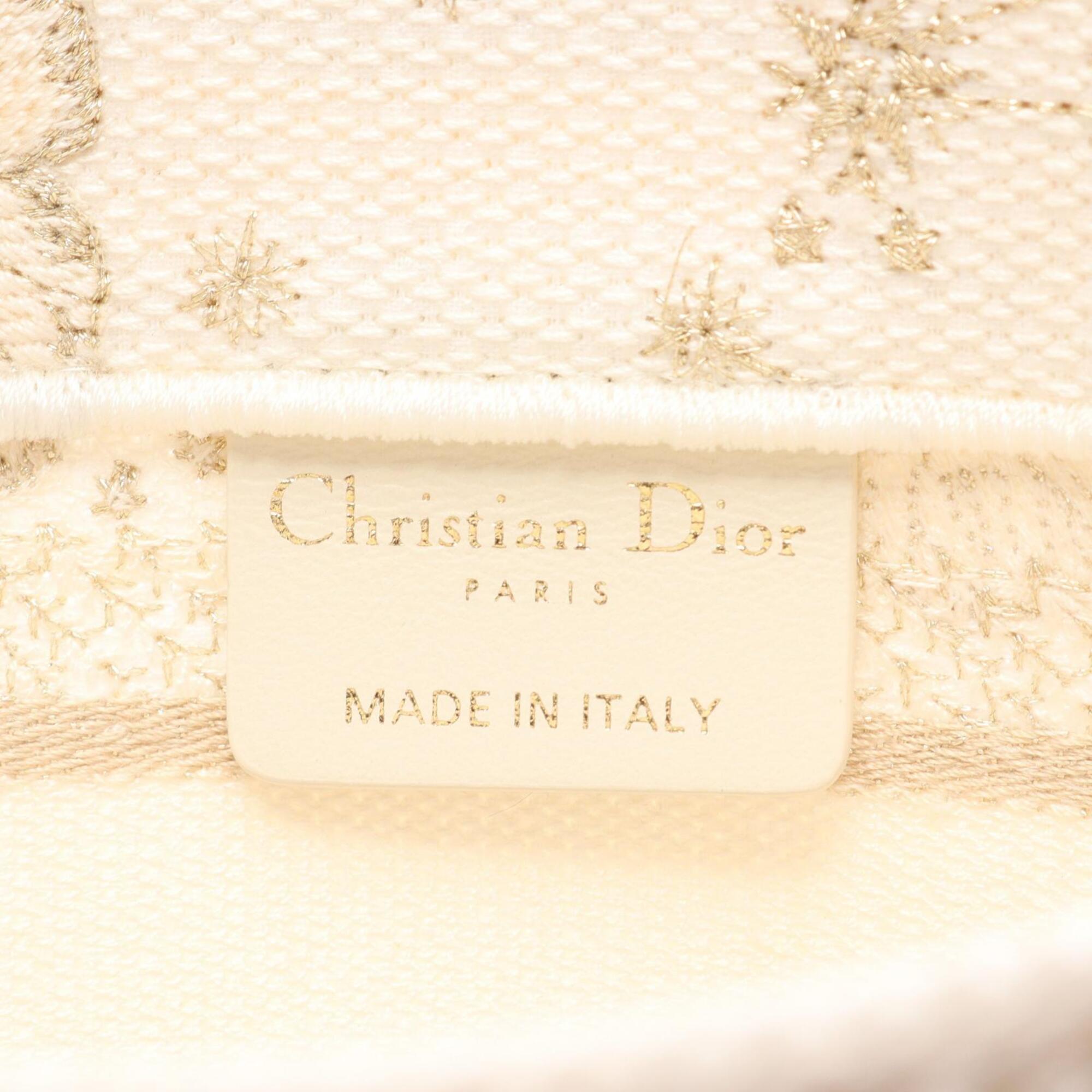 Christian Dior Gold White Canvas Handbag Tote Bag (Pre-Owned)