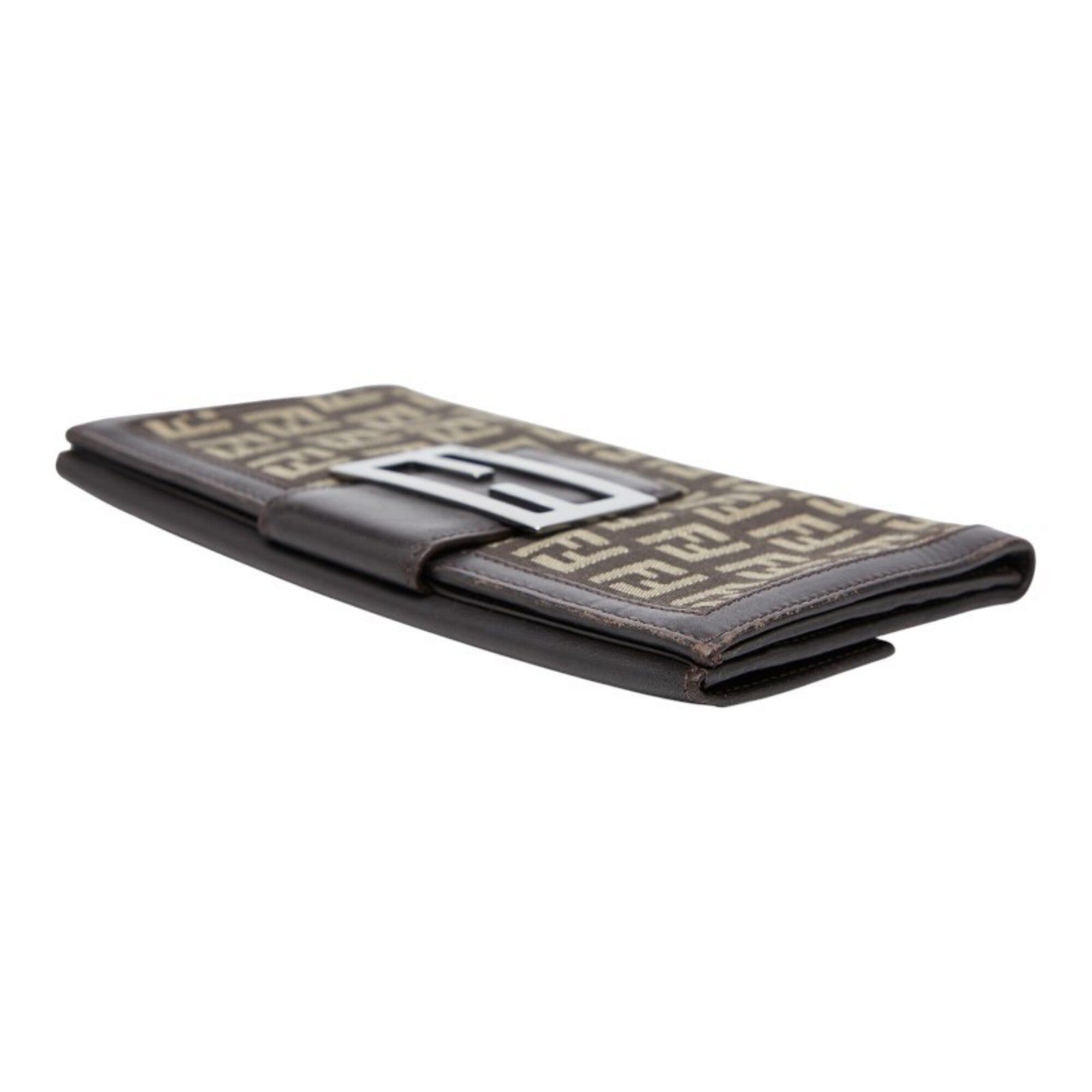 Fendi Brown Canvas Leather Long Wallet (Bi-Fold) (Pre-Owned)