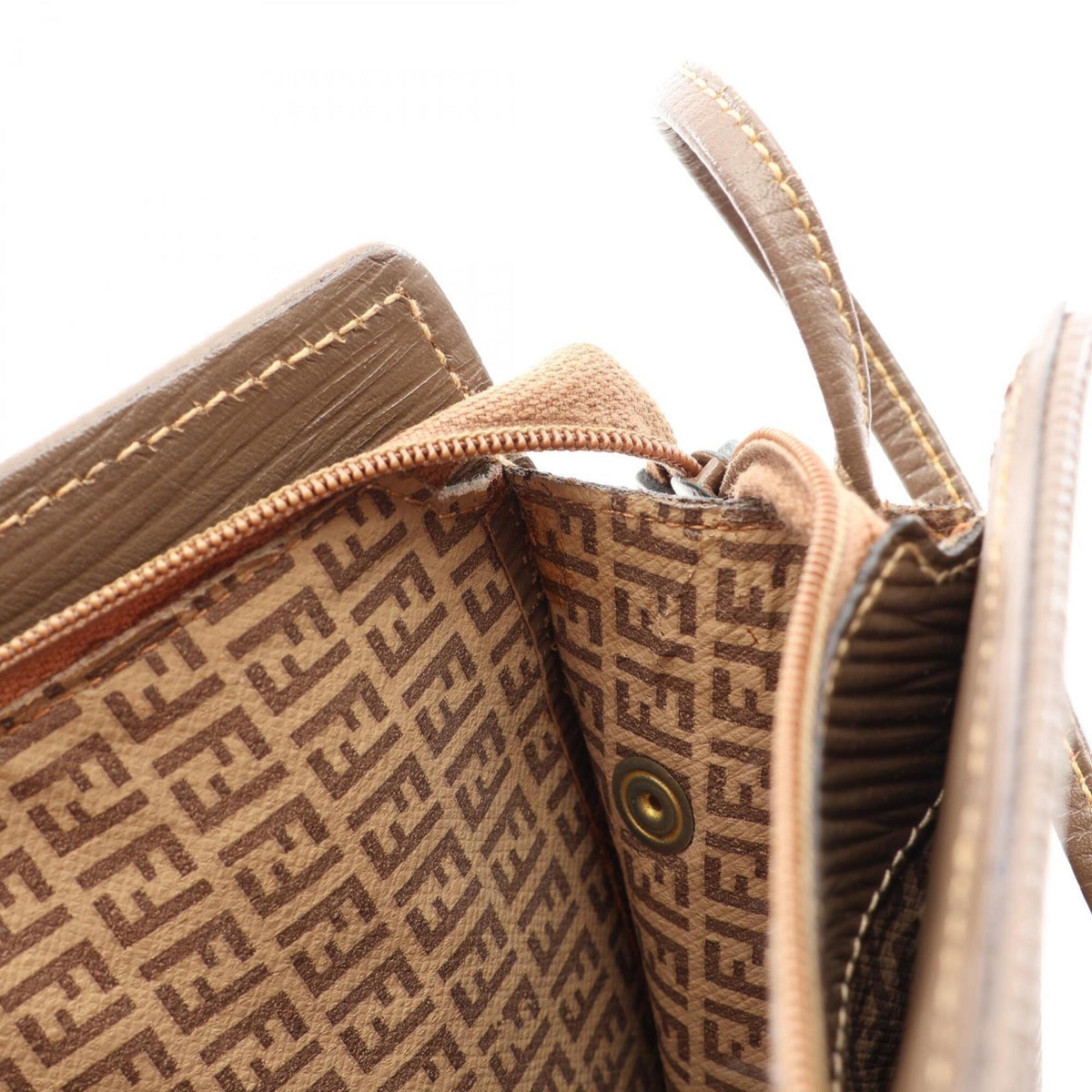Fendi Beige Gray Coated Canvas Leather Handbag Shoulder Bag (Pre-Owned)