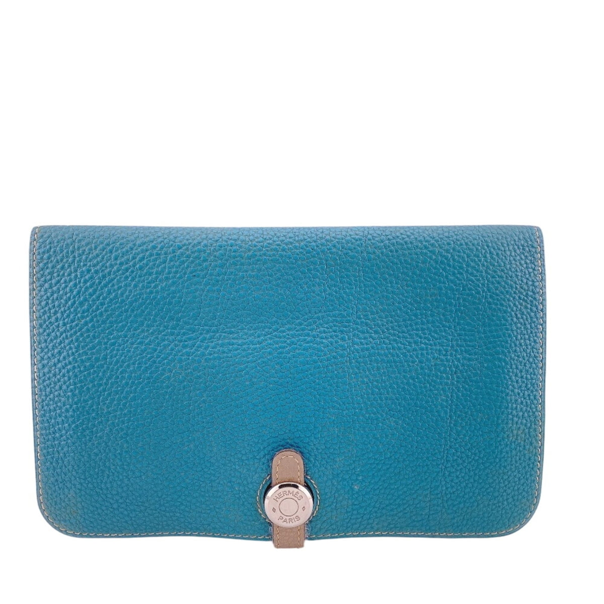 Hermes Dogon Beige Blue Togo Leather Long Wallet (Bi-Fold) (Pre-Owned)