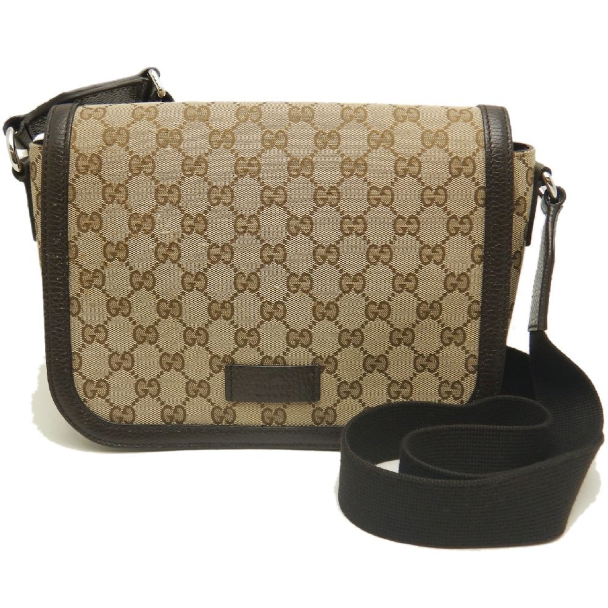 Gucci Gg Canvas Beige Gg Canvas Leather Shoulder Bag (Pre-Owned)