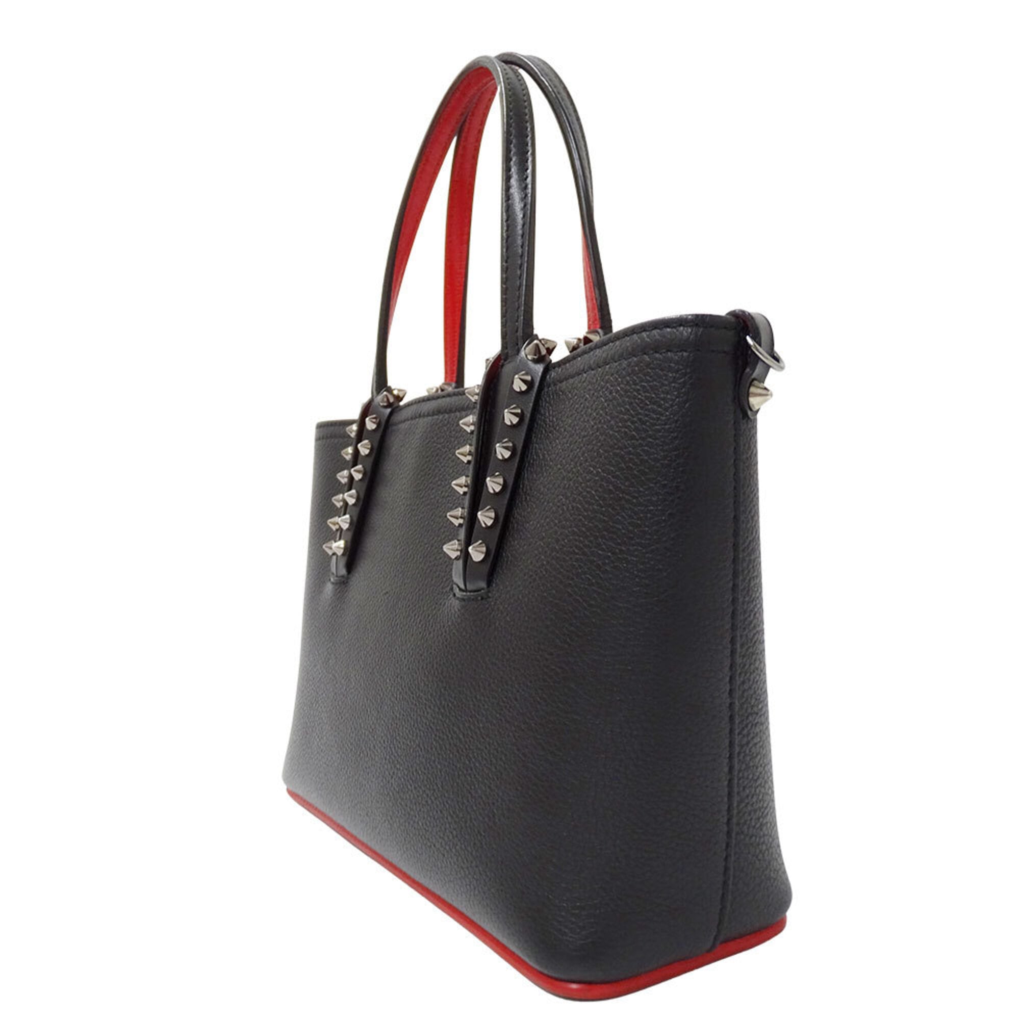 Christian Louboutin Black Red Color Leather Handbag Shoulder Bag (Pre-Owned)