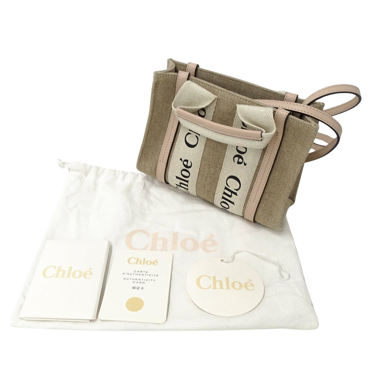 Chloé Beige Pink Canvas Handbag Shoulder Bag Tote Bag (Pre-Owned)