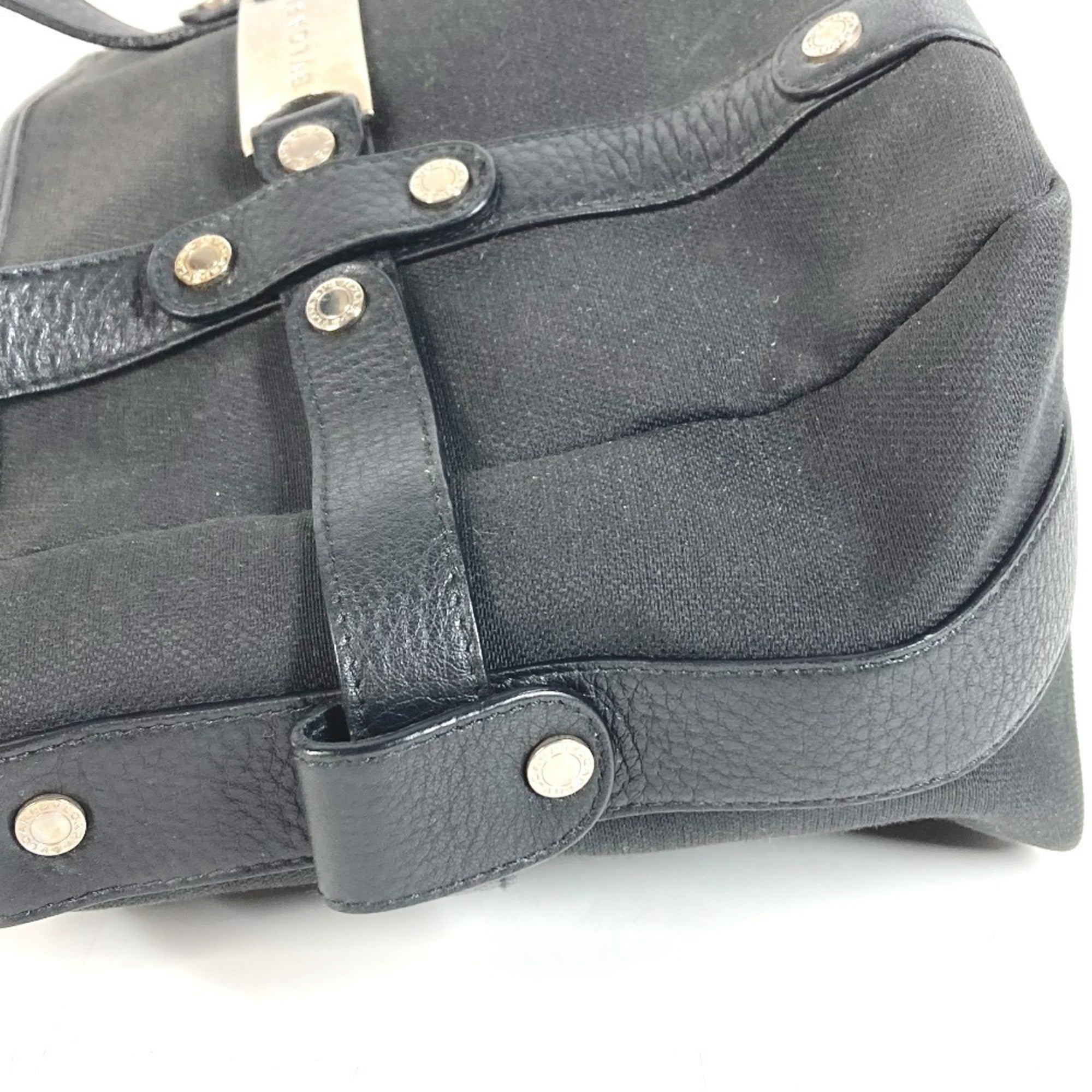 Bvlgari Black Leather Canvas Handbag Tote Bag (Pre-Owned)