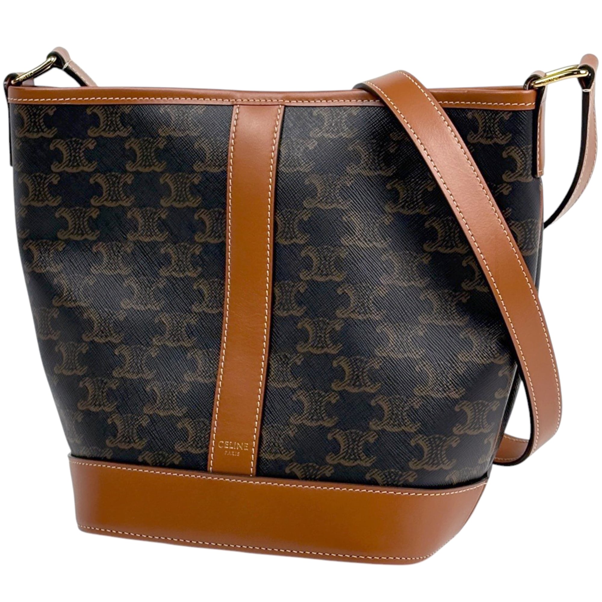 Celine Brown Coated Canvas Leather Shoulder Bag (Pre-Owned)