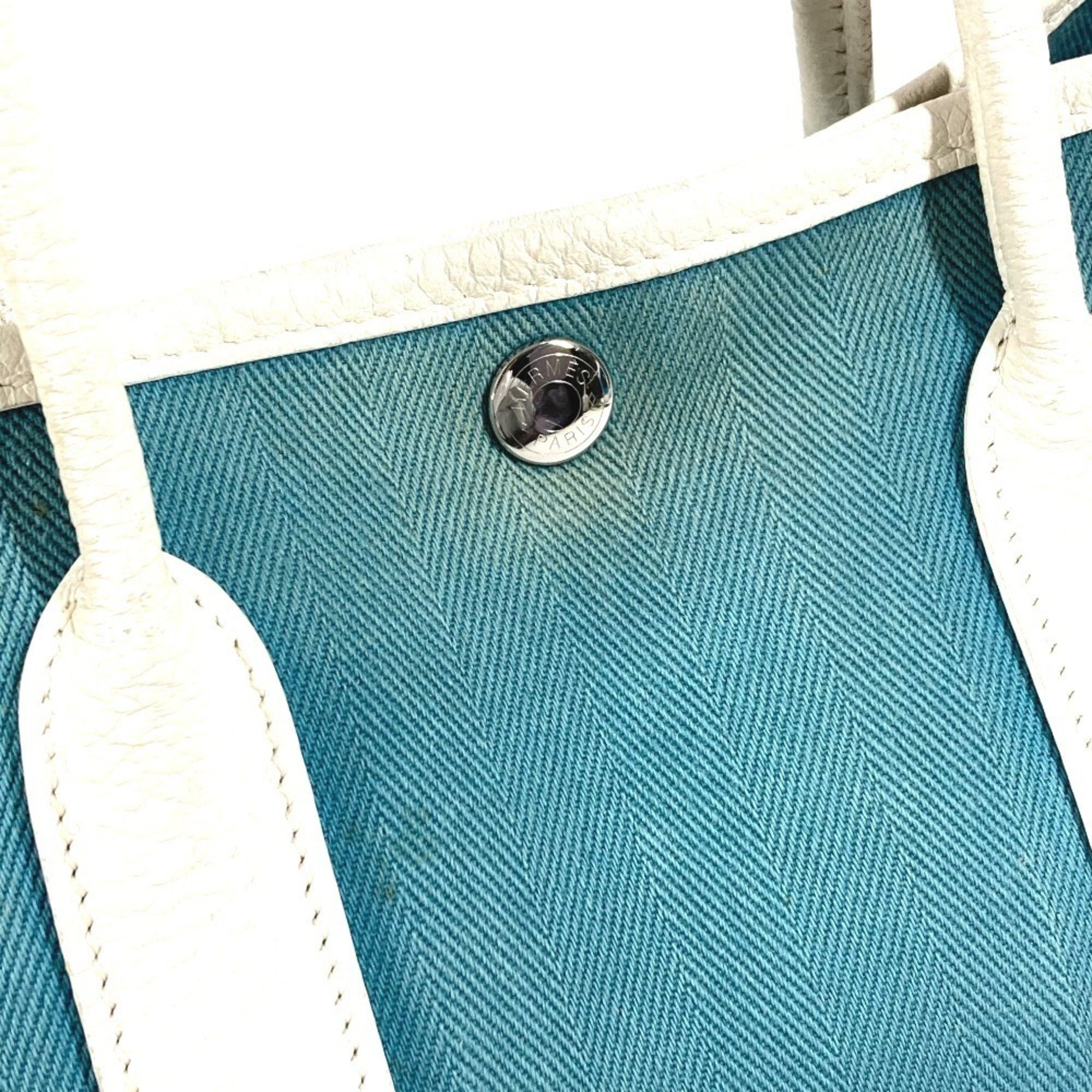 Hermes Blue White Toile Officier Handbag Tote Bag (Pre-Owned)