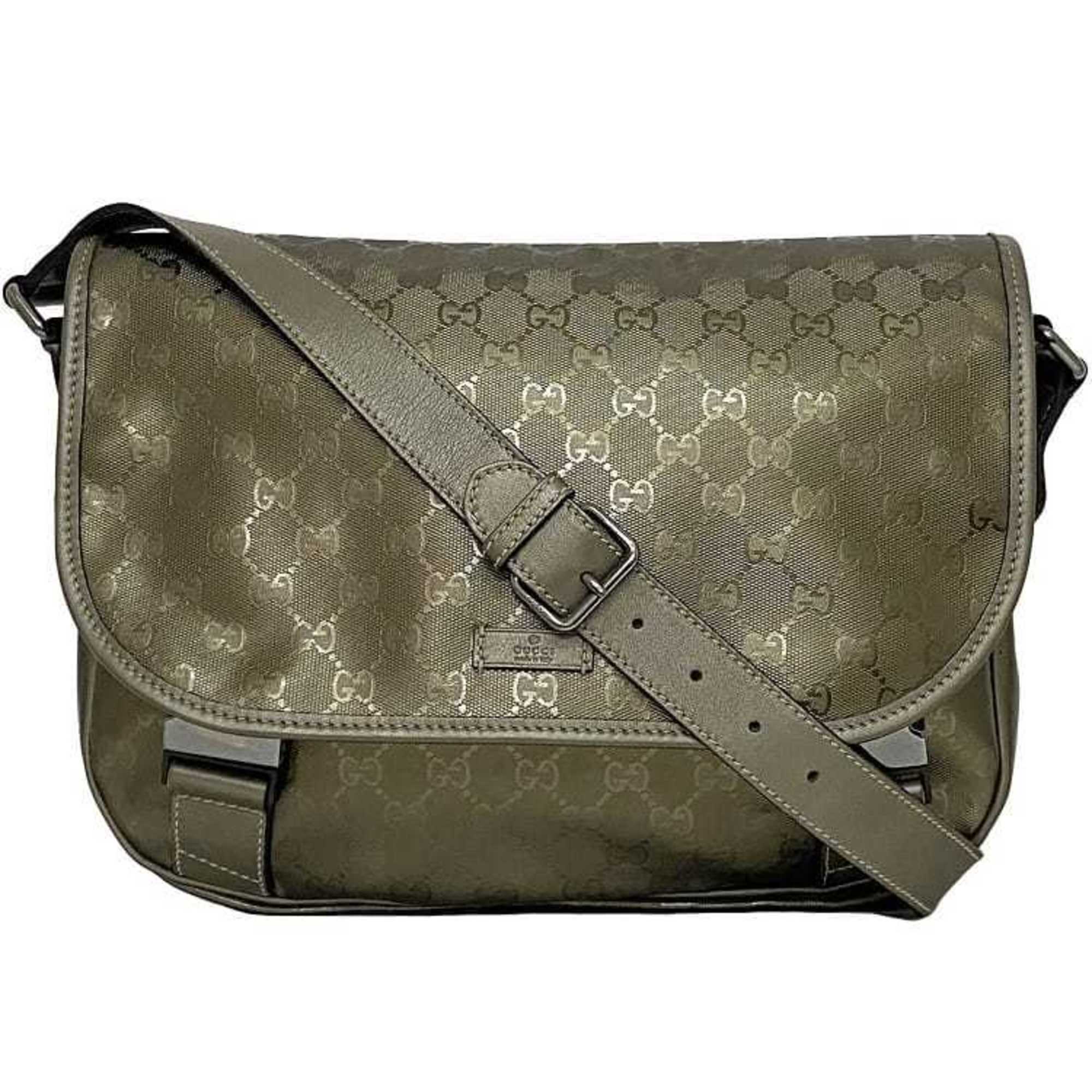 Gucci Green Khaki Coated Canvas Shoulder Bag (Pre-Owned)