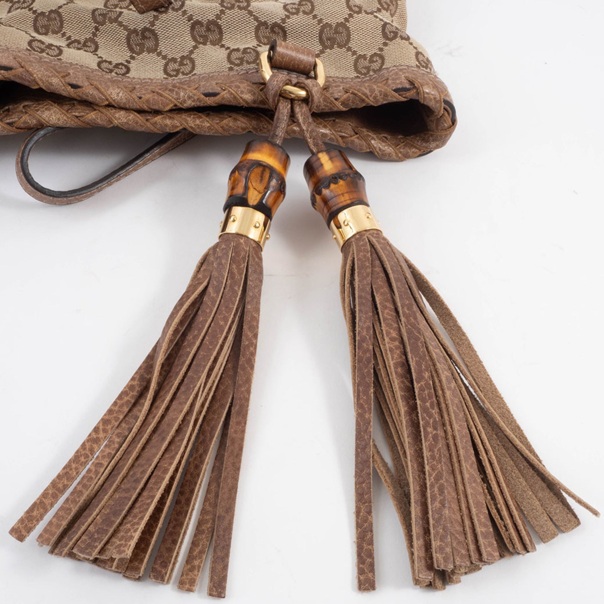 Gucci Gg Canvas Beige Brown Gg Canvas Leather Tote Bag (Pre-Owned)