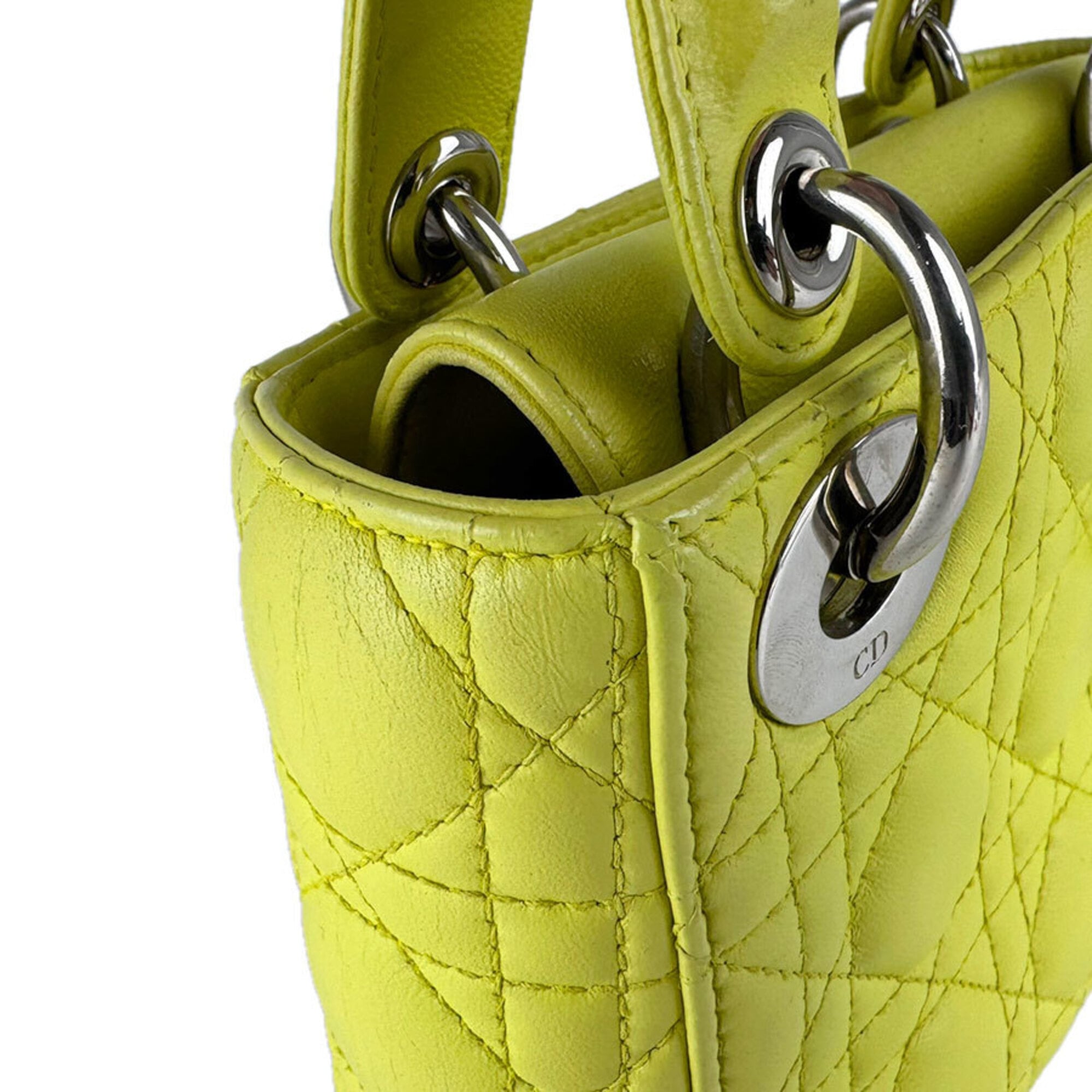 Christian Dior Green Yellow Leather Handbag Shoulder Bag (Pre-Owned)
