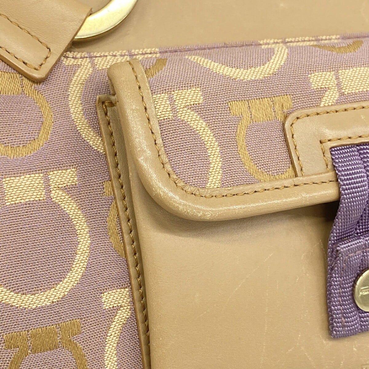 Salvatore Ferragamo Beige Purple Canvas Handbag (Pre-Owned)