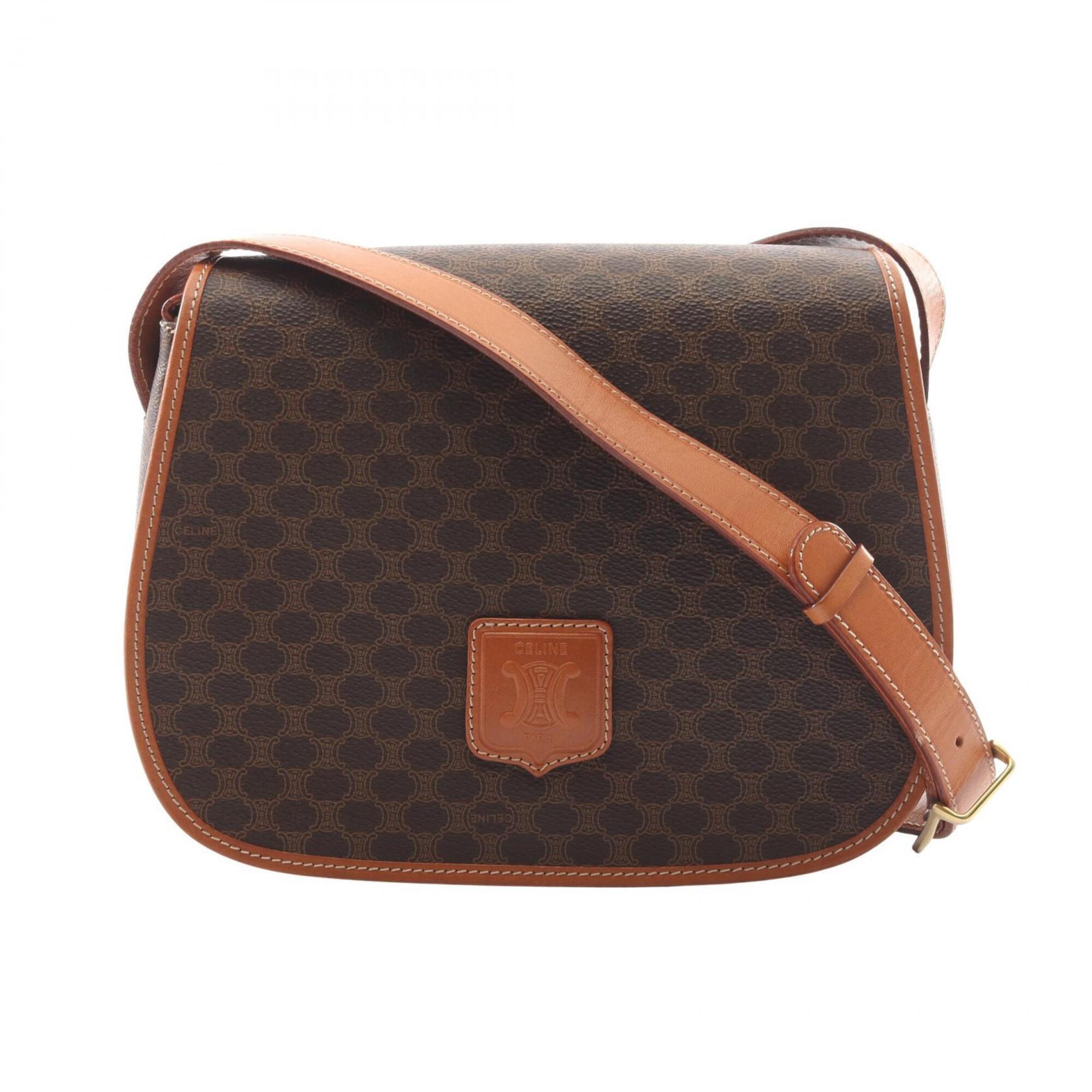 Celine Brown Coated Canvas Leather Handbag Shoulder Bag (Pre-Owned)