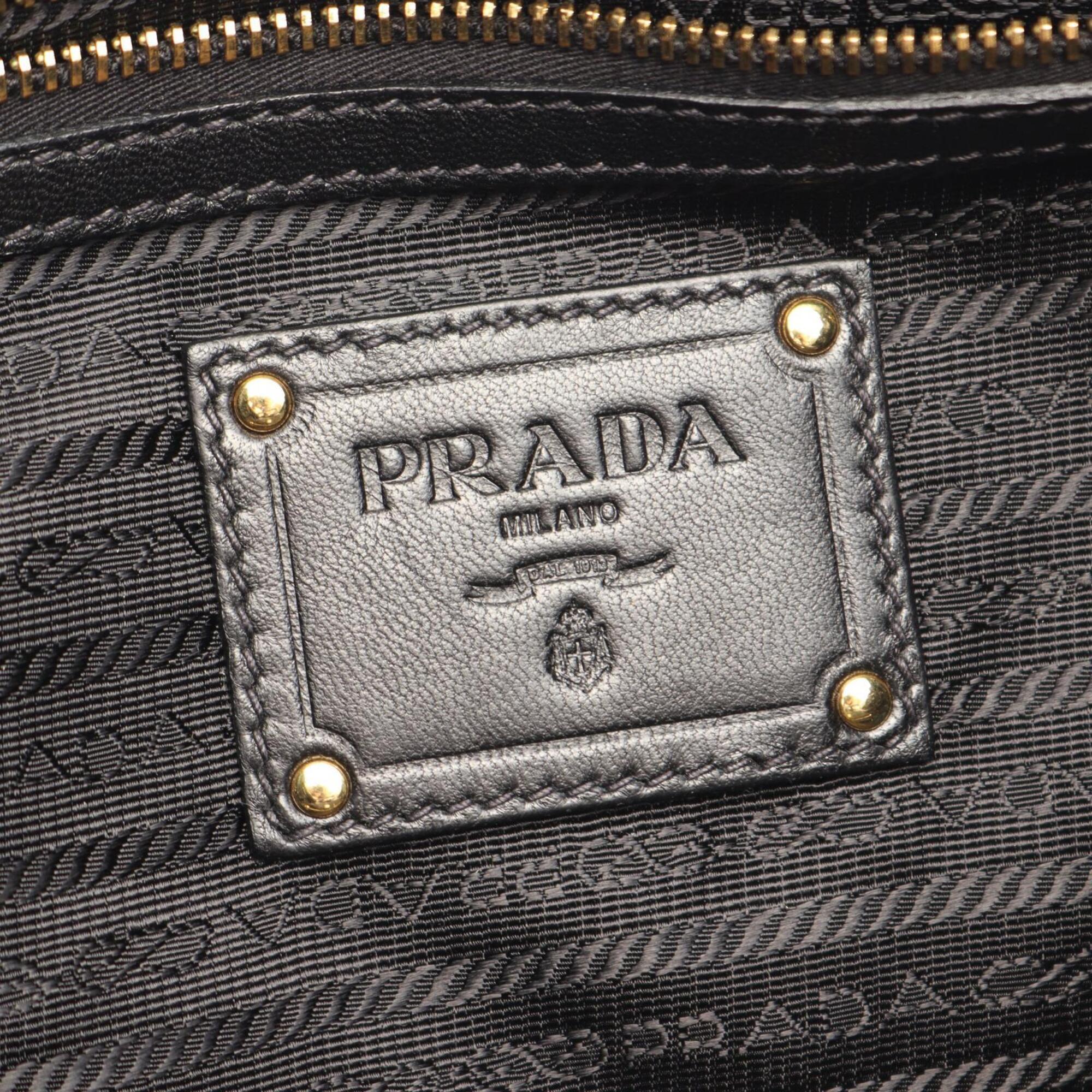 Prada Black Nylon Leather Handbag Tote Bag (Pre-Owned)