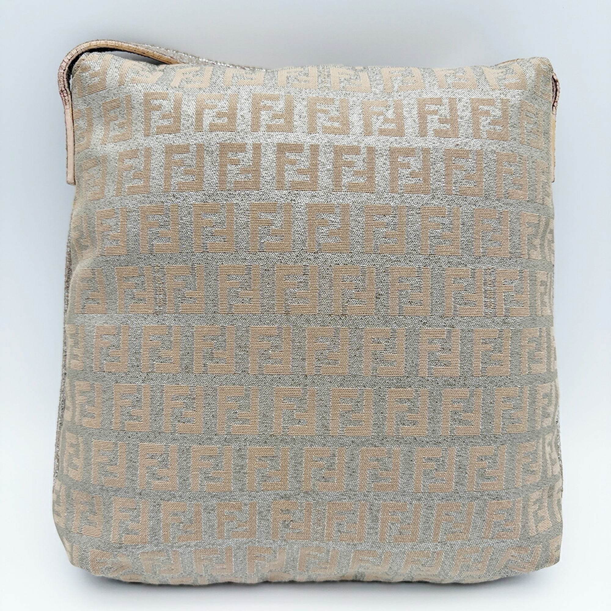 Fendi Zucchino Beige Silver Canvas Leather Pochette Shoulder Bag (Pre-Owned)