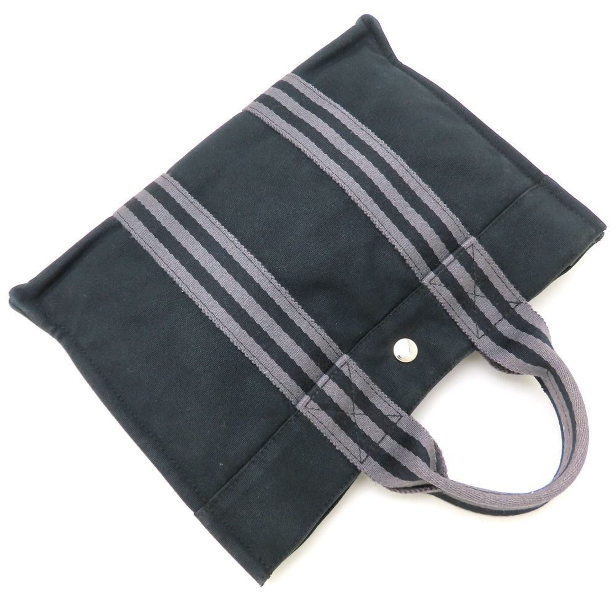 Hermes Black Gray Canvas Handbag (Pre-Owned)