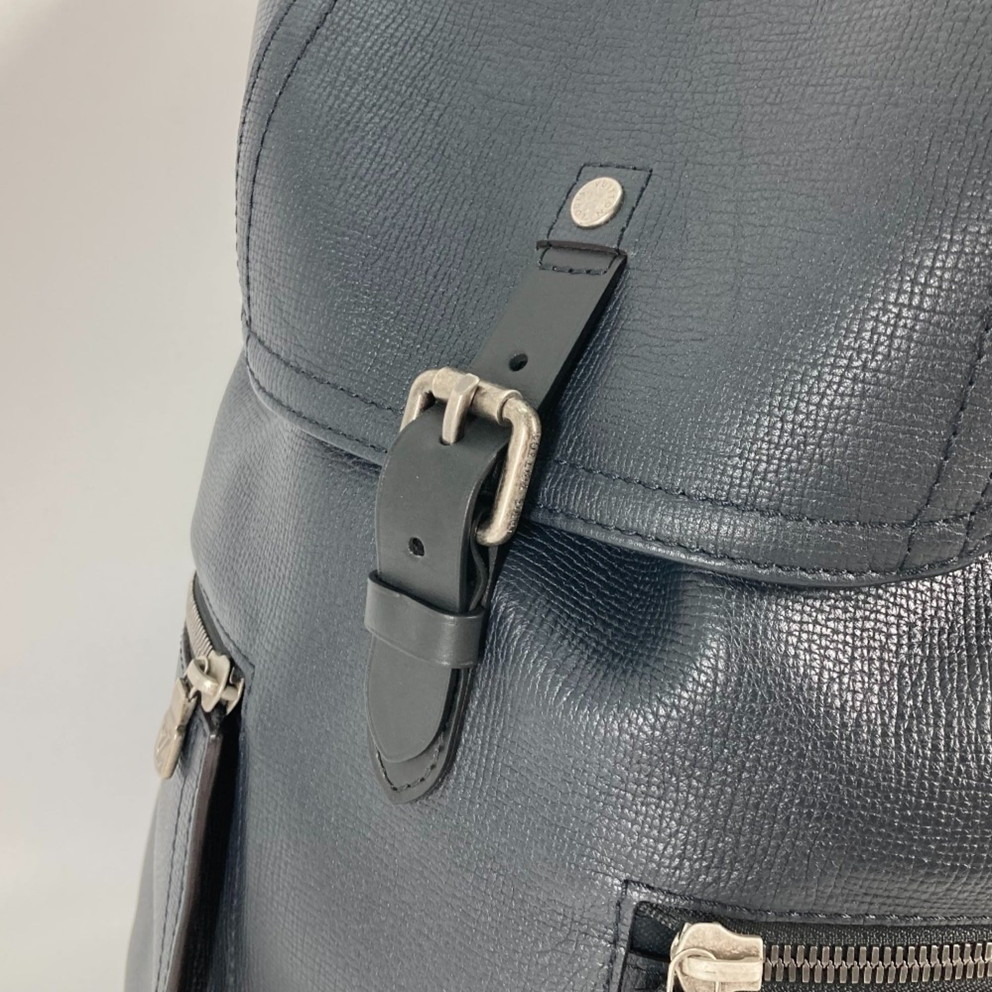 Louis Vuitton Black Navy Navy Blue Utah Leather Backpack (Pre-Owned)