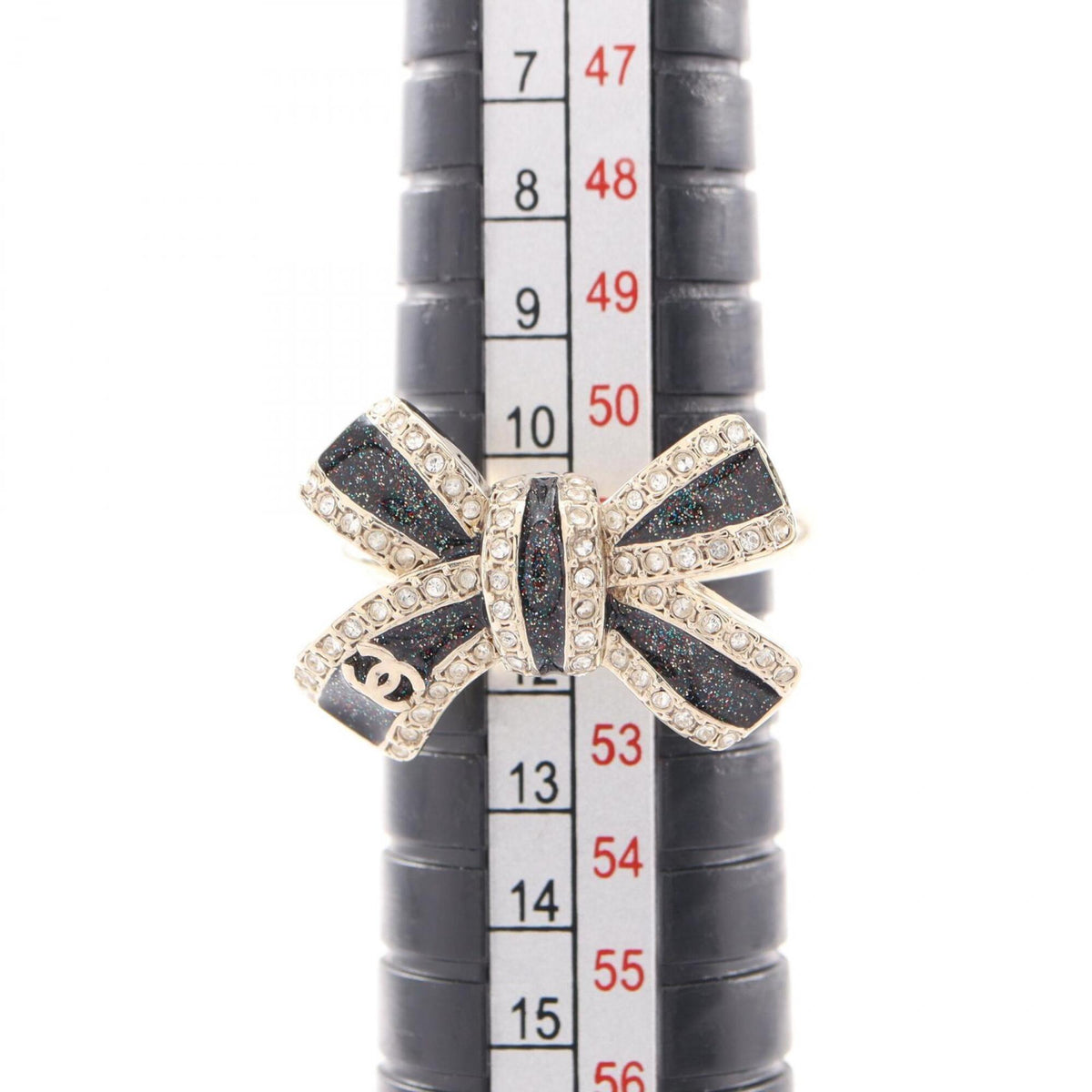 Chanel Black Gold Plating Rhinestone Band Ring (Pre-Owned)