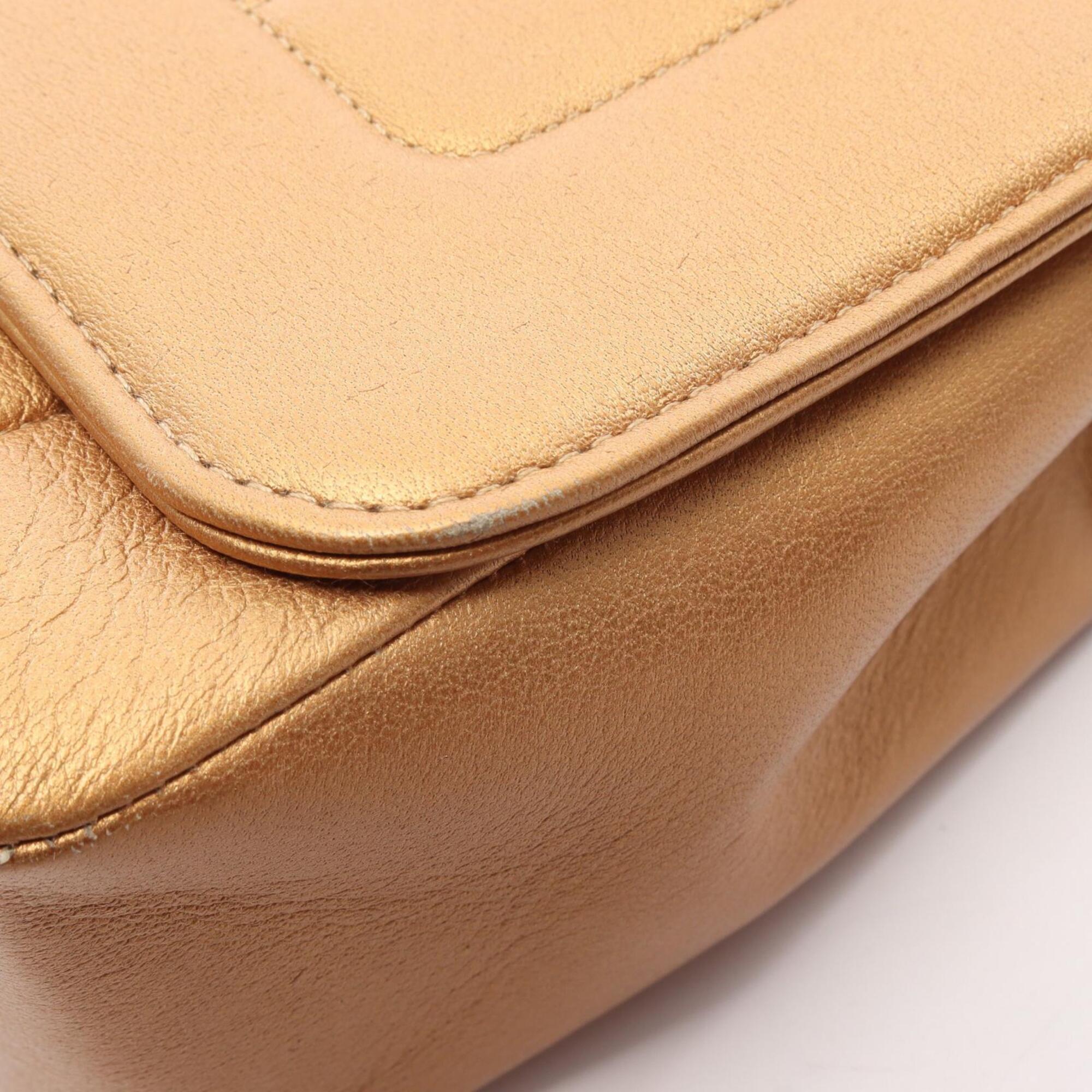 Chanel Gold Brown Leather Handbag Shoulder Bag (Pre-Owned)