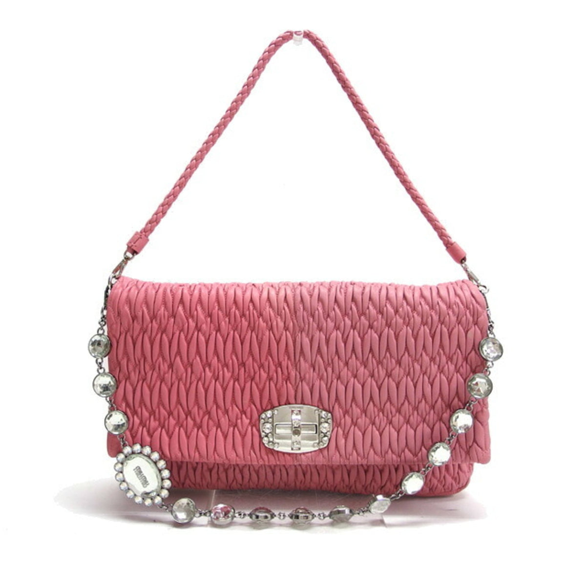 Miu Miu Matelasse Clear Pink Leather Clutch Bag Shoulder Bag (Pre-Owned)