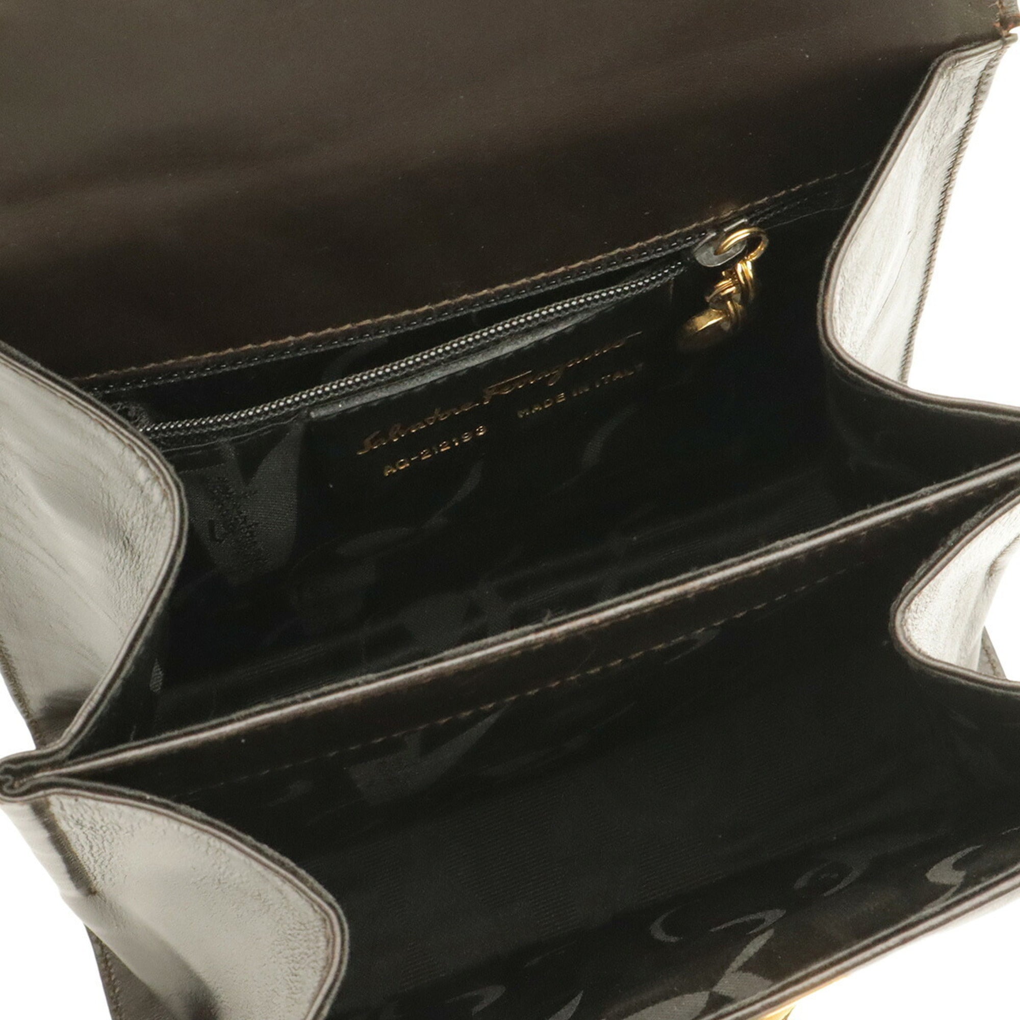 Salvatore Ferragamo Gancini Dark Brown Leather Handbag Shoulder Bag (Pre-Owned)